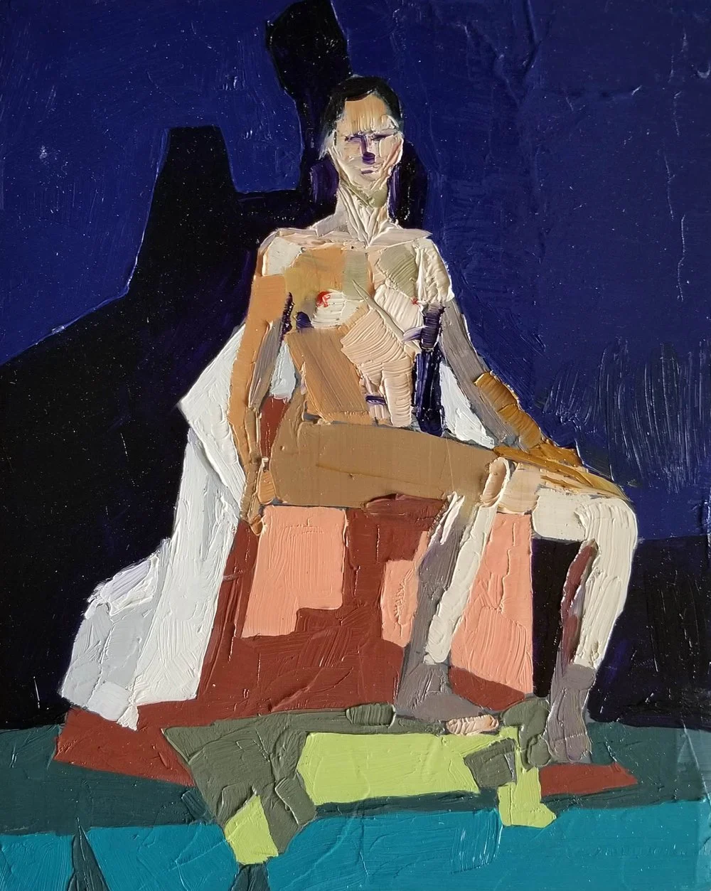 Seated woman
Oil on wood panel, 2018