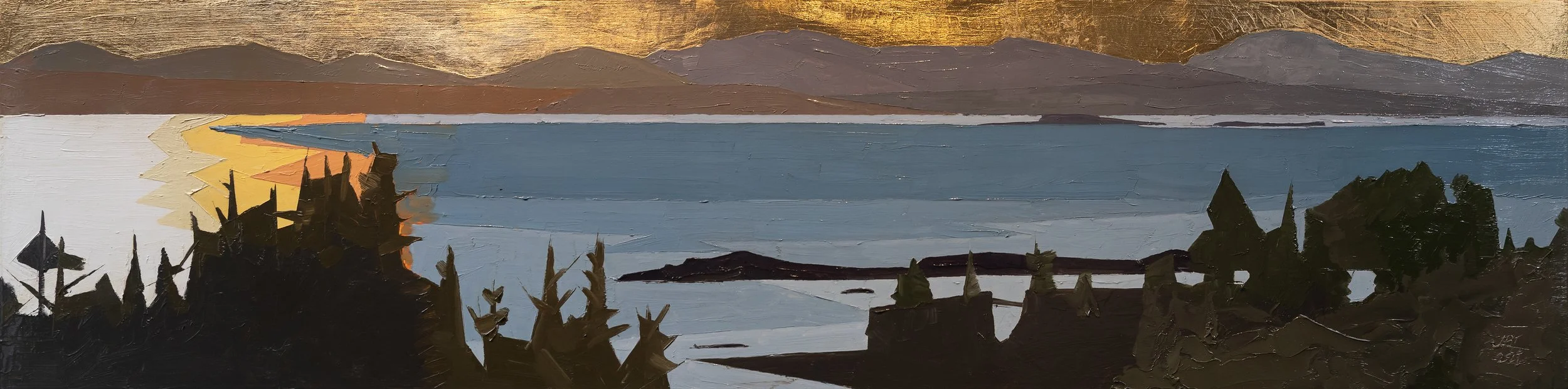 Sunset in Penobscot Bay
Oil on wood panel, 48" x 12"