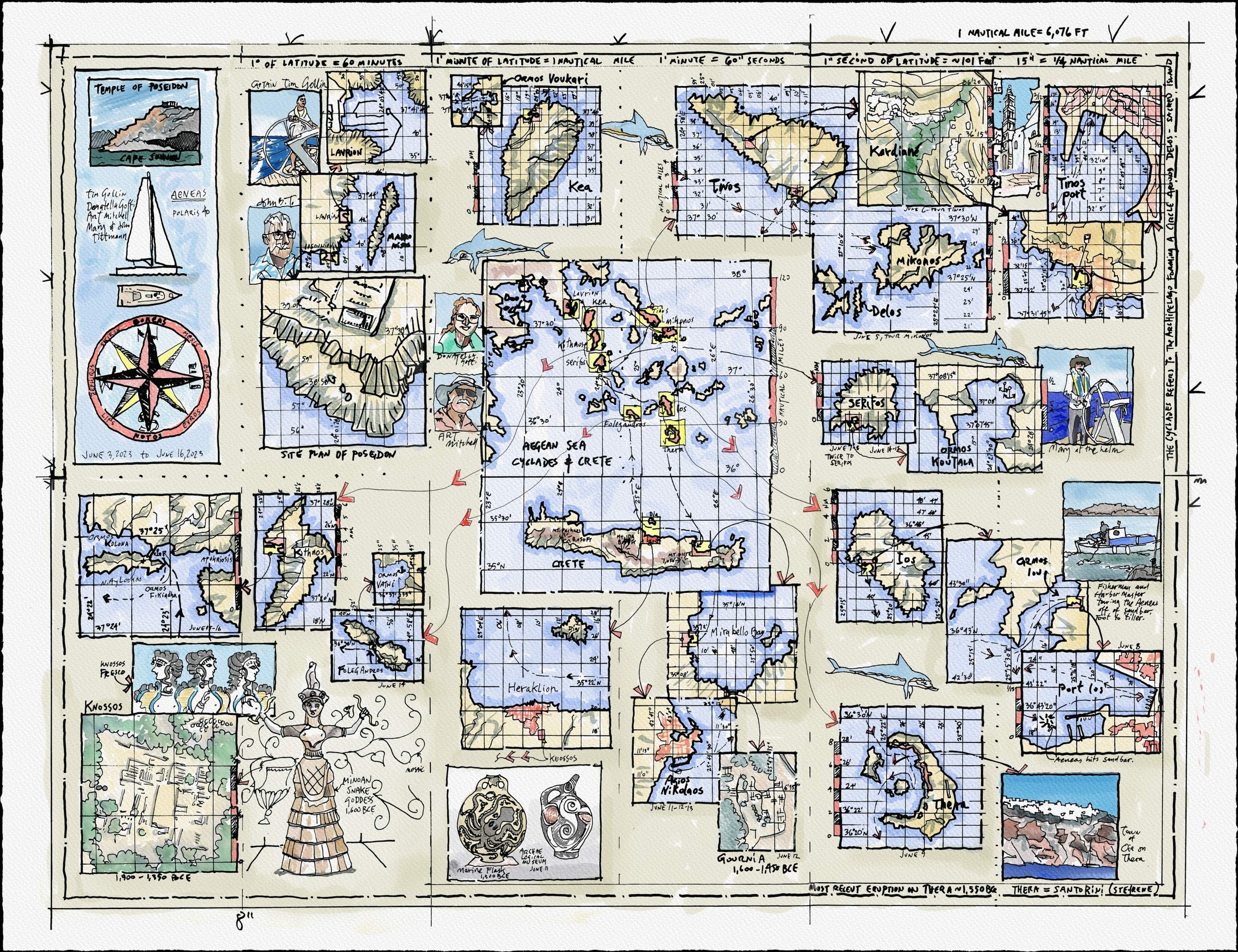 Map of Aegean sailing trip 2023