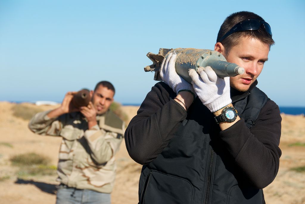  Kaido Keerdo, Estonian deminer, two weeks before his death from a Chinese-made cluster sub-munition landmine near Misrata, Libya, 2012. 