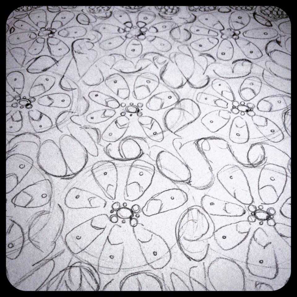   Day 3: Pattern elements in pencil on paper. It's probably the most important part of the design process because it's giving me the underlying structure for everything that will be added later... like a blueprint!  