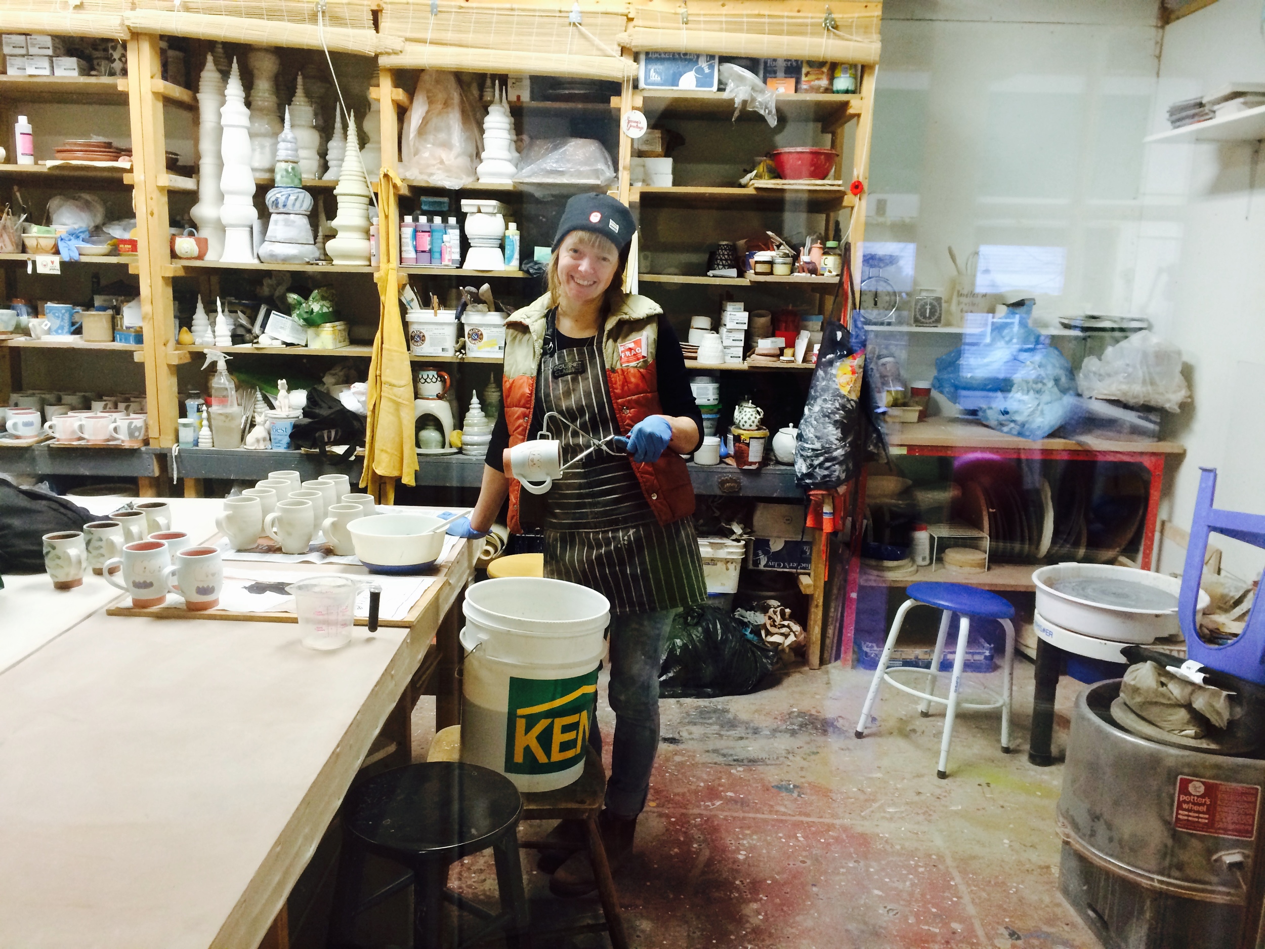 Exciting things go on during Open Studio: on your way down the hall to wash your hands, you might see ceramic artists/painter/printmakers/designer builders at work.