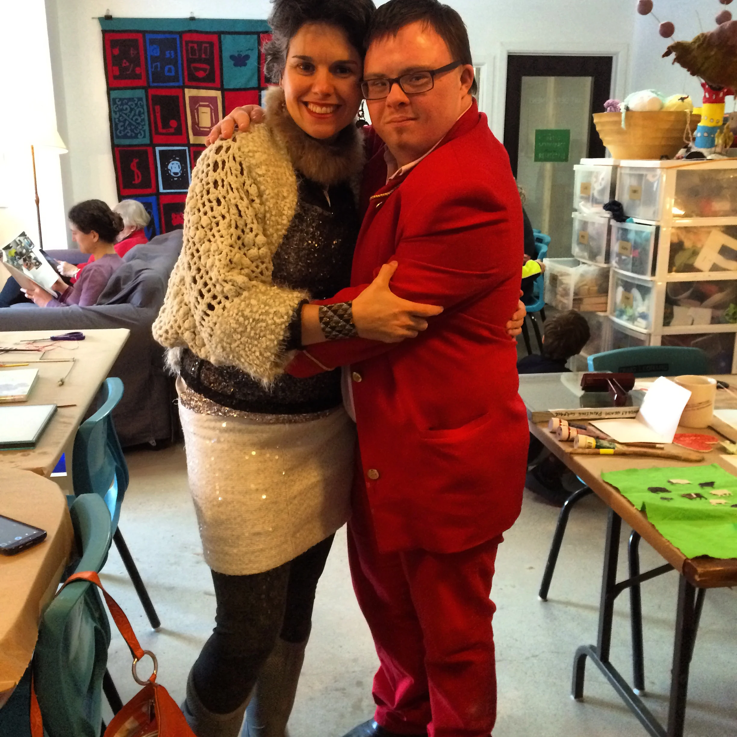Beautifully dressed friends reunite at Open Studio!