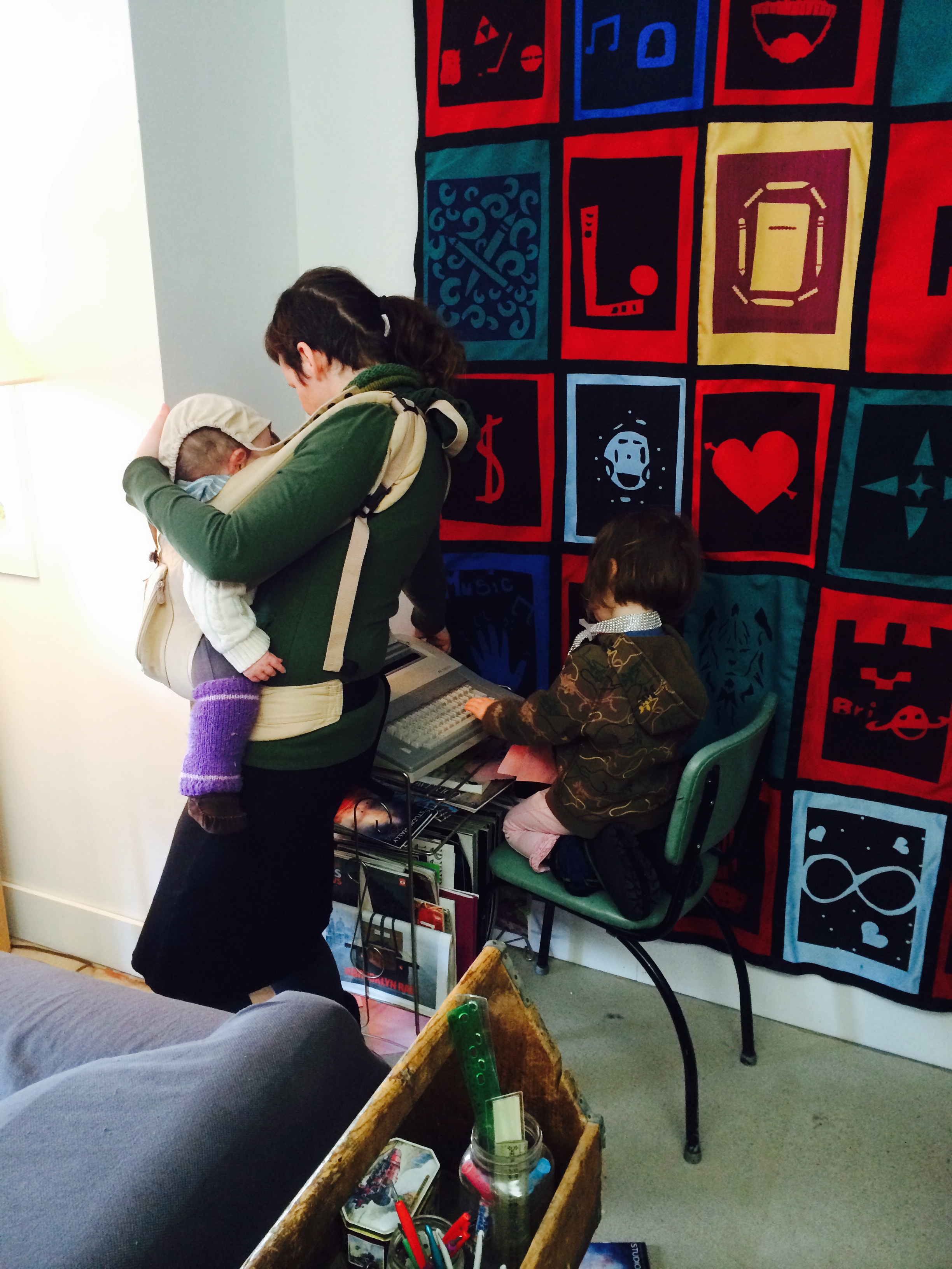 Type writer/favourite spot made extra cozy with the AJ Smeltzer School Community quilt temporarily on display. 