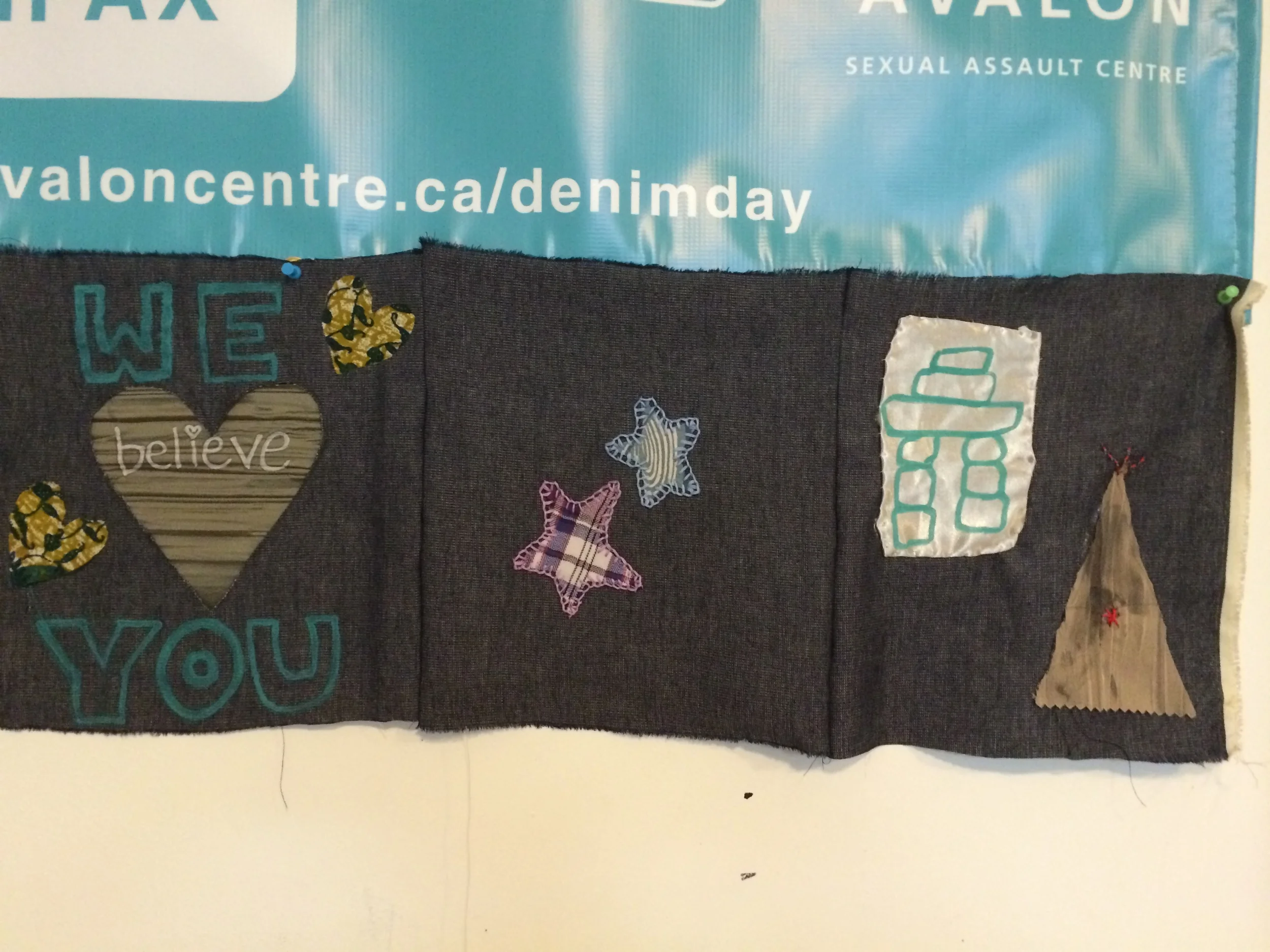 Messages and symbols of support for Denim Day.