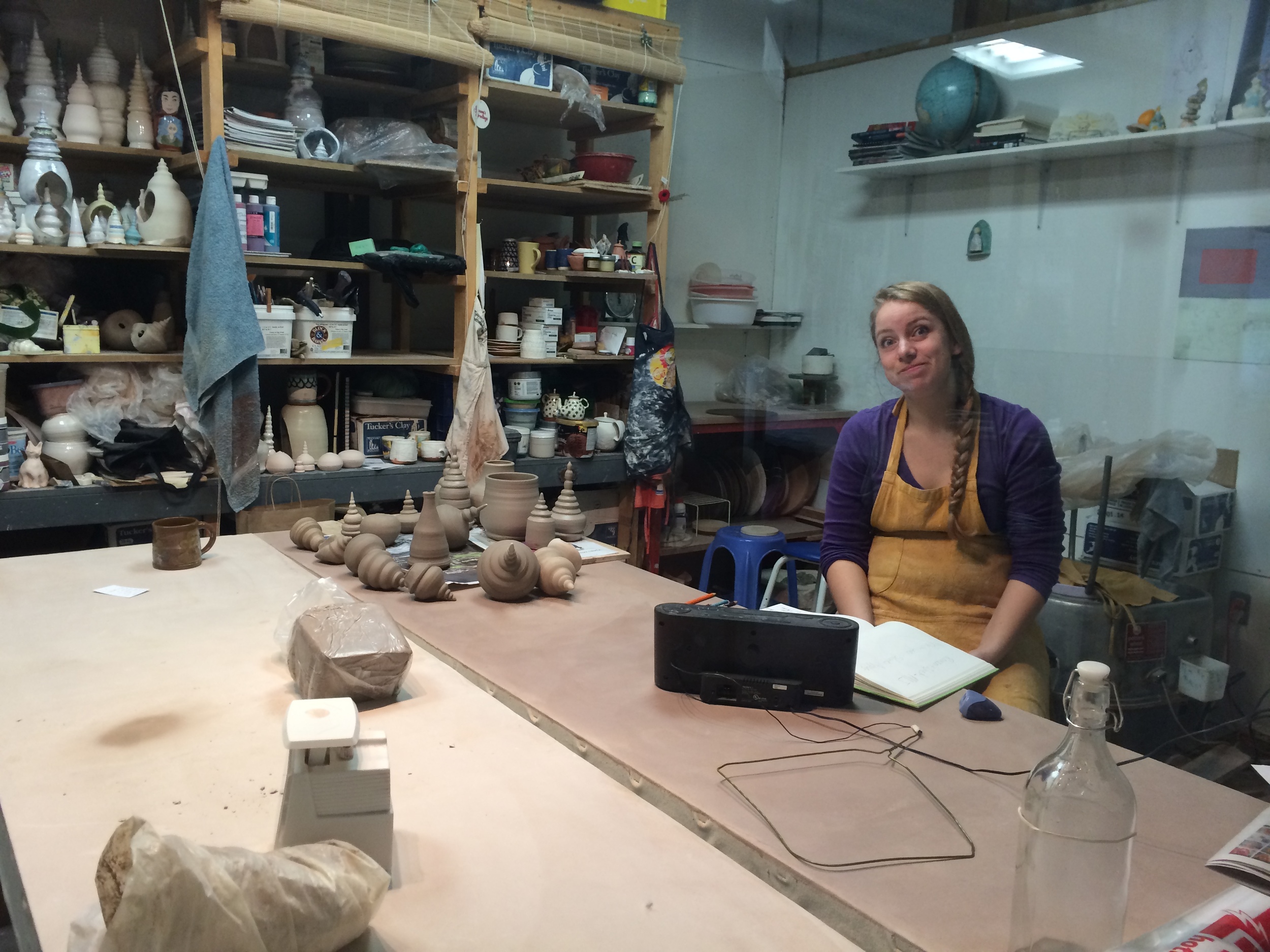 Studio ceramic artist, Christine, working during Open Studio.