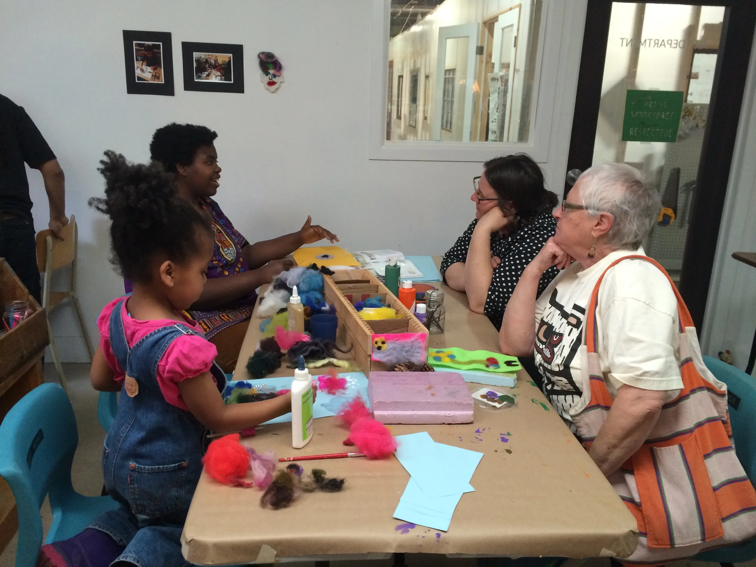 Great discussions always at the felting table.