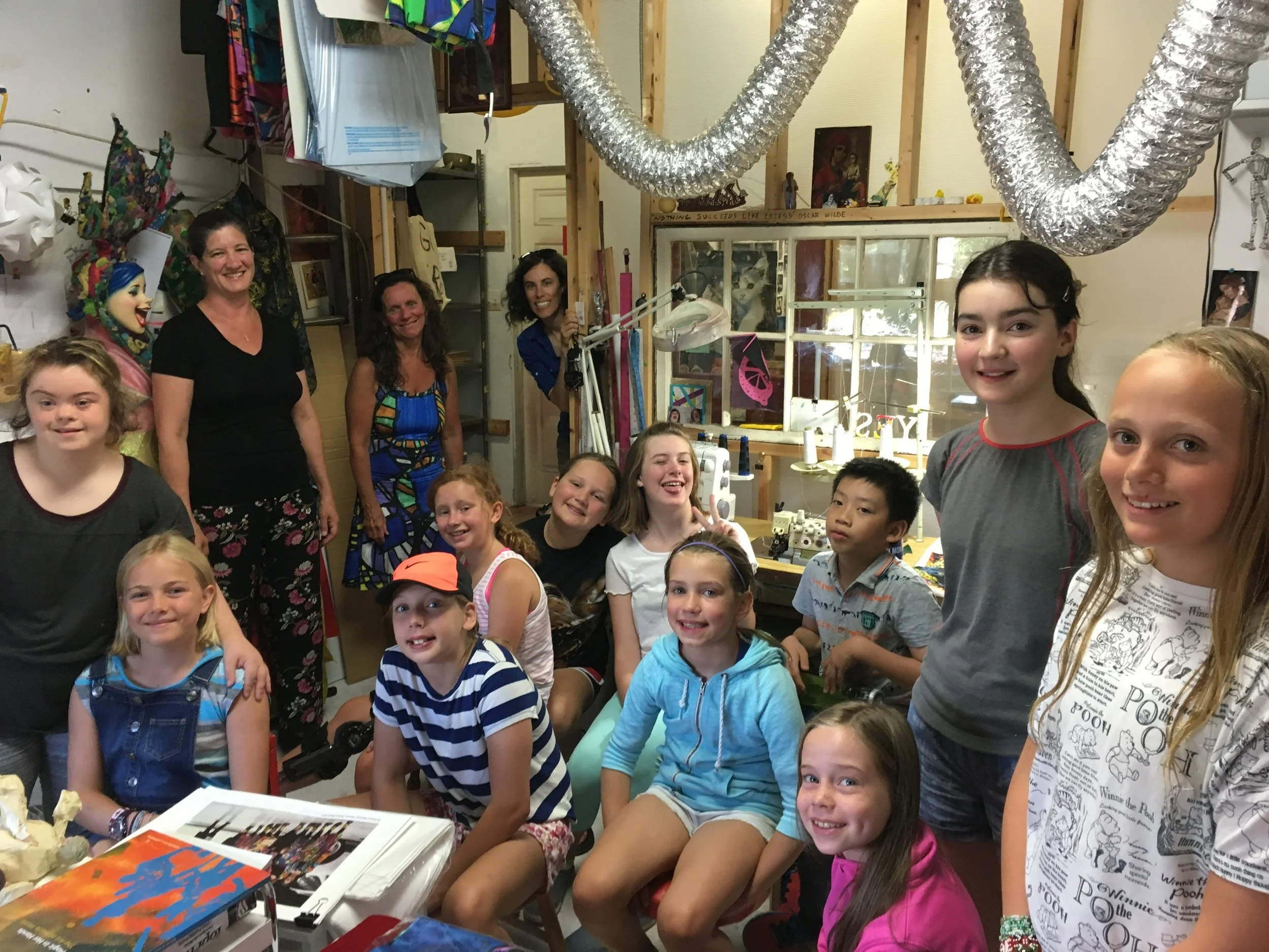 A mid-week visit by Armbrae Academy artists in Cynthia Lewis's summer session: checking out Lemonade Stand Design and learning about artist Marie Webb's process. 
