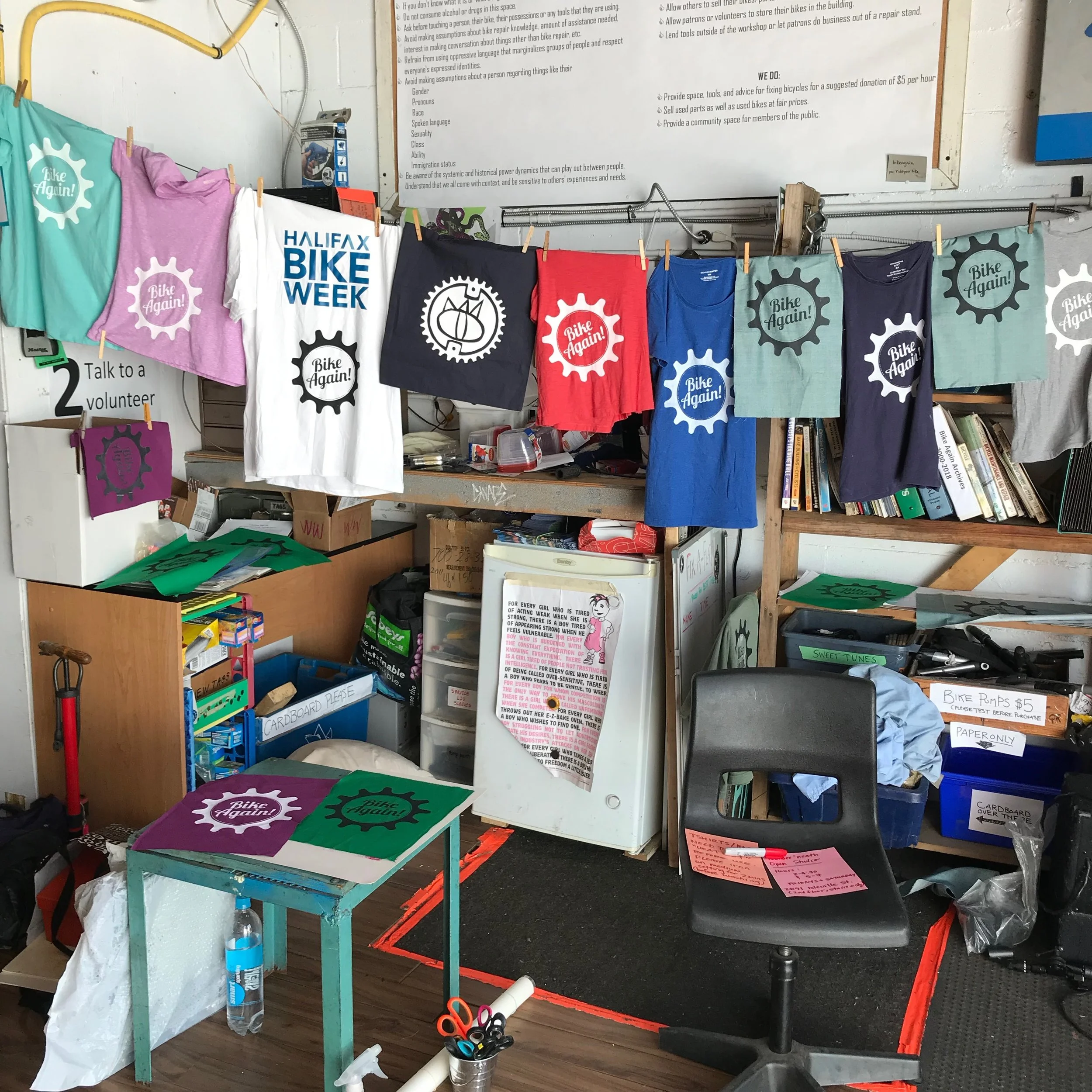 Screen printing with friends of Bike Again during their summer Open House!