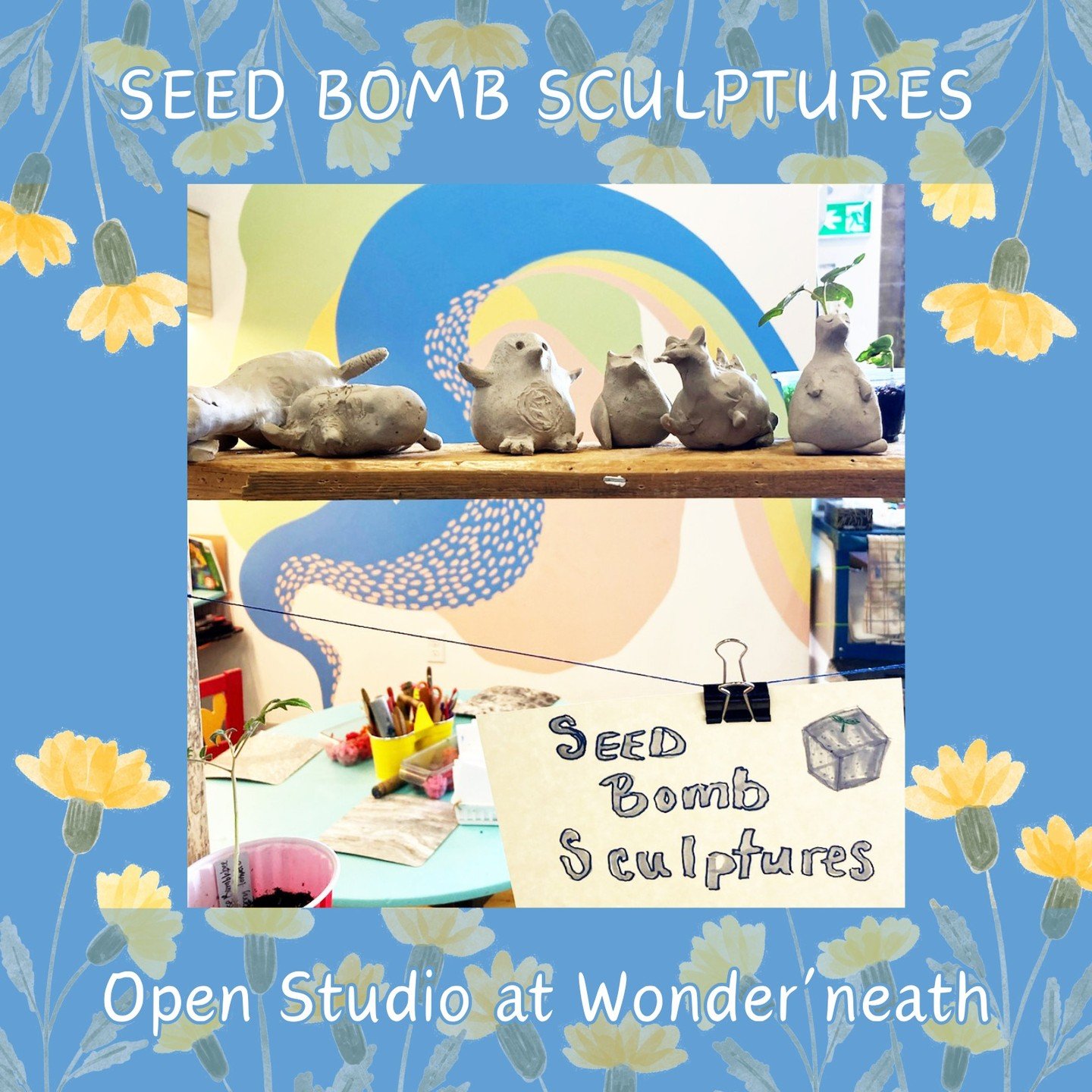 Today and tomorrow we&rsquo;re making Seed Bomb Sculptures for our Open Studio Project of the day. These sculptures are made using sculpting clay, soil, and wildflower seeds. The idea is to create a sculpted creature to germinate the seeds in and the