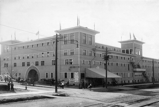 The Horse Show Building at Gerogia & Gilford in 1910. (W.J. Cairns Photo courtesy of Vancouver City Archives)
