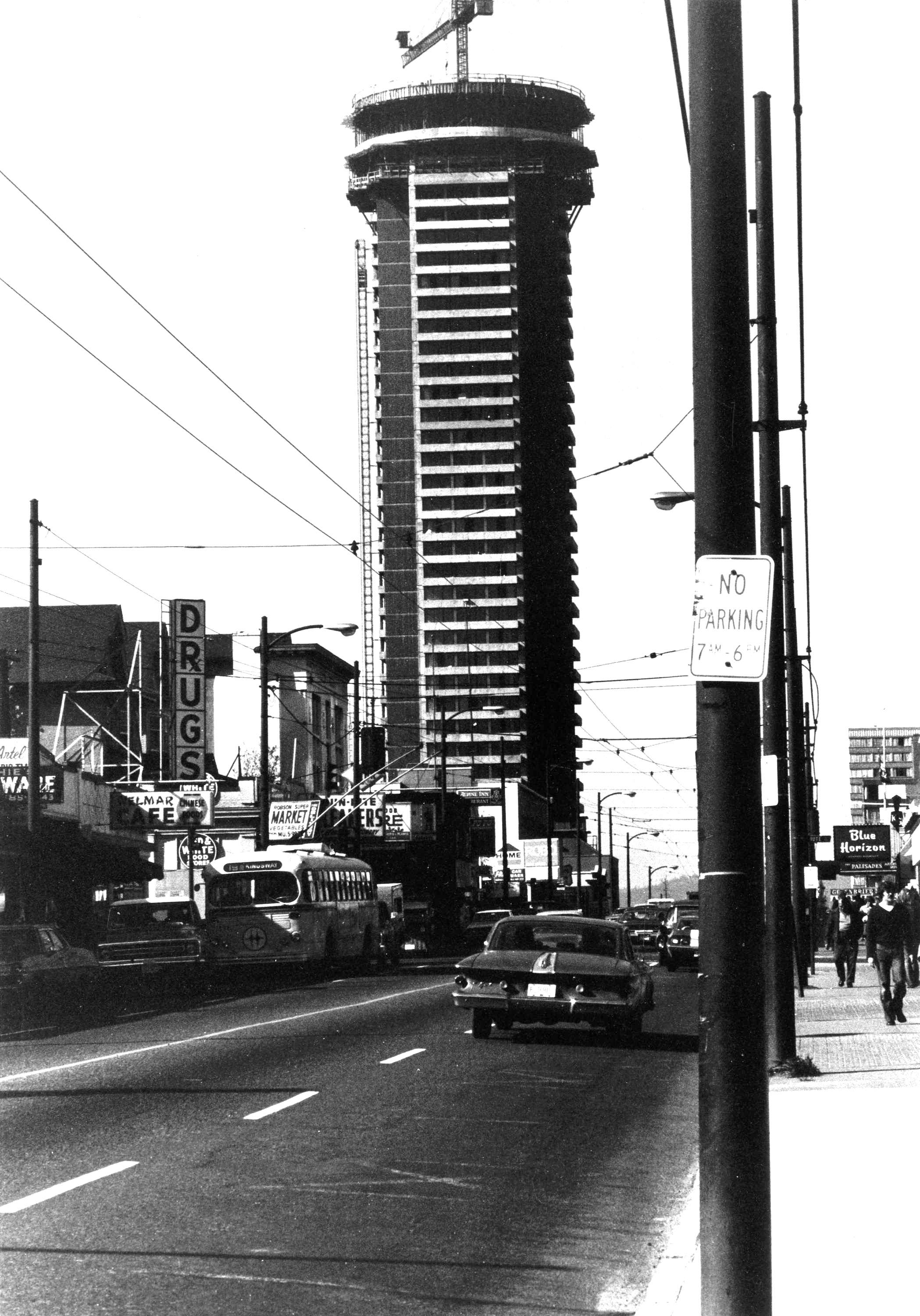 The Landmark Hotel just before it was completed in 1973