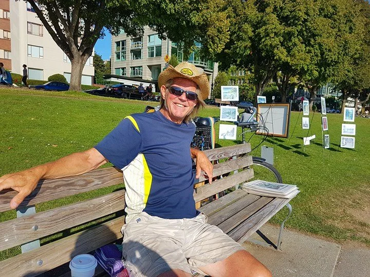 Peter Berg, benching it at English Bay 