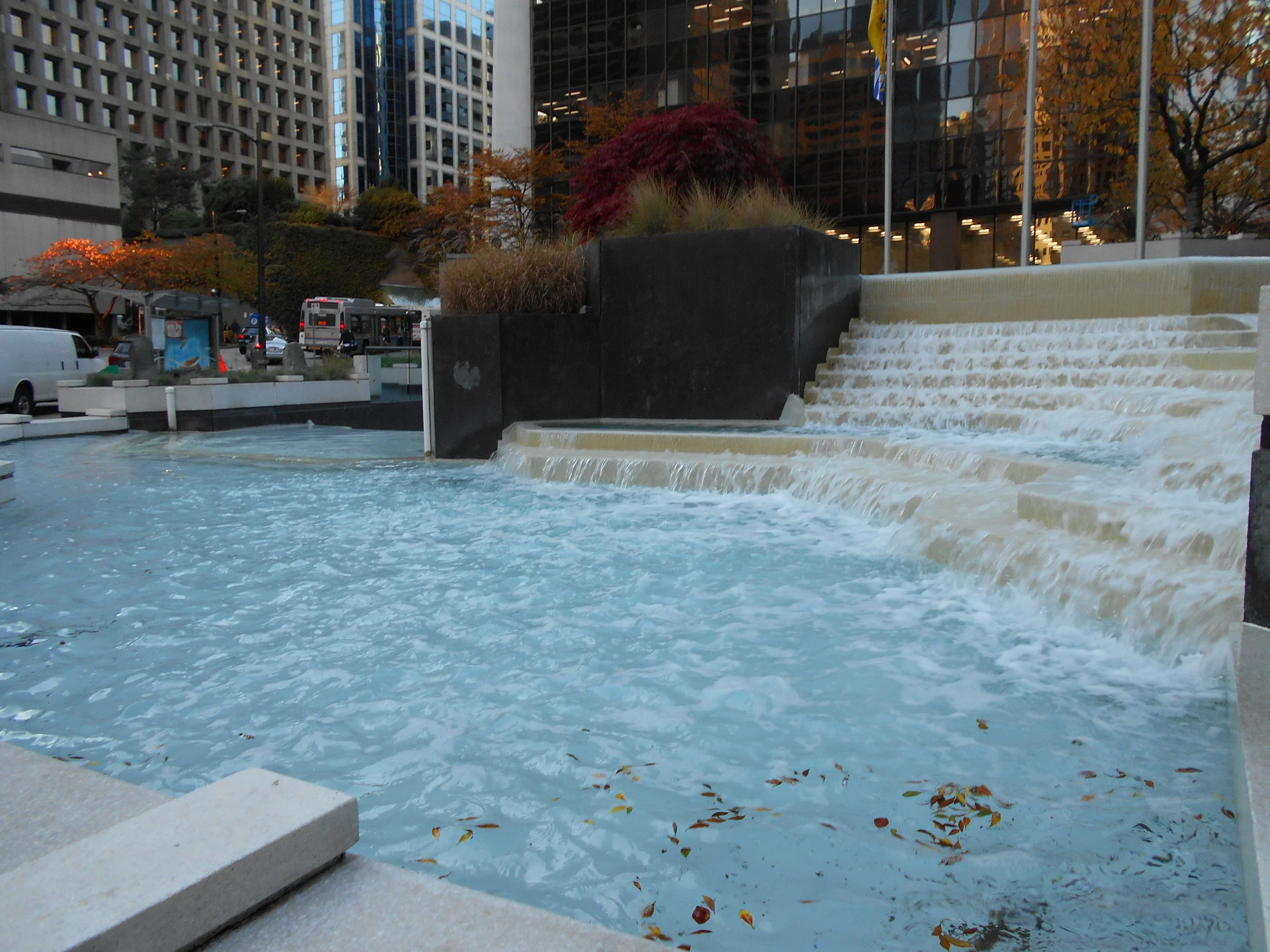 Cascading waterfalls at the Bank of China …