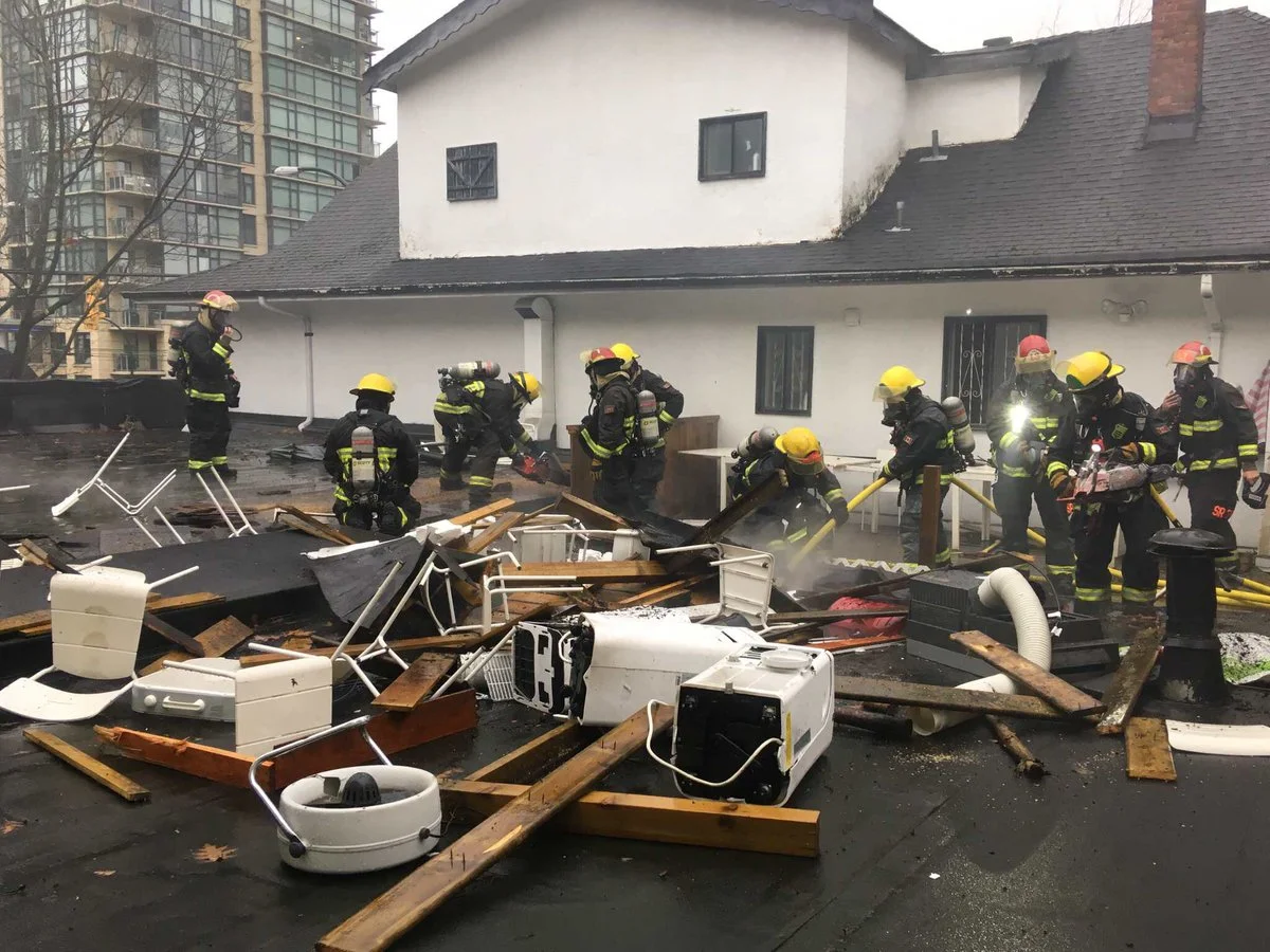 More than 50 Vancouver firefighters were called to the scene of a fire at Bikes and Blades on Denman.