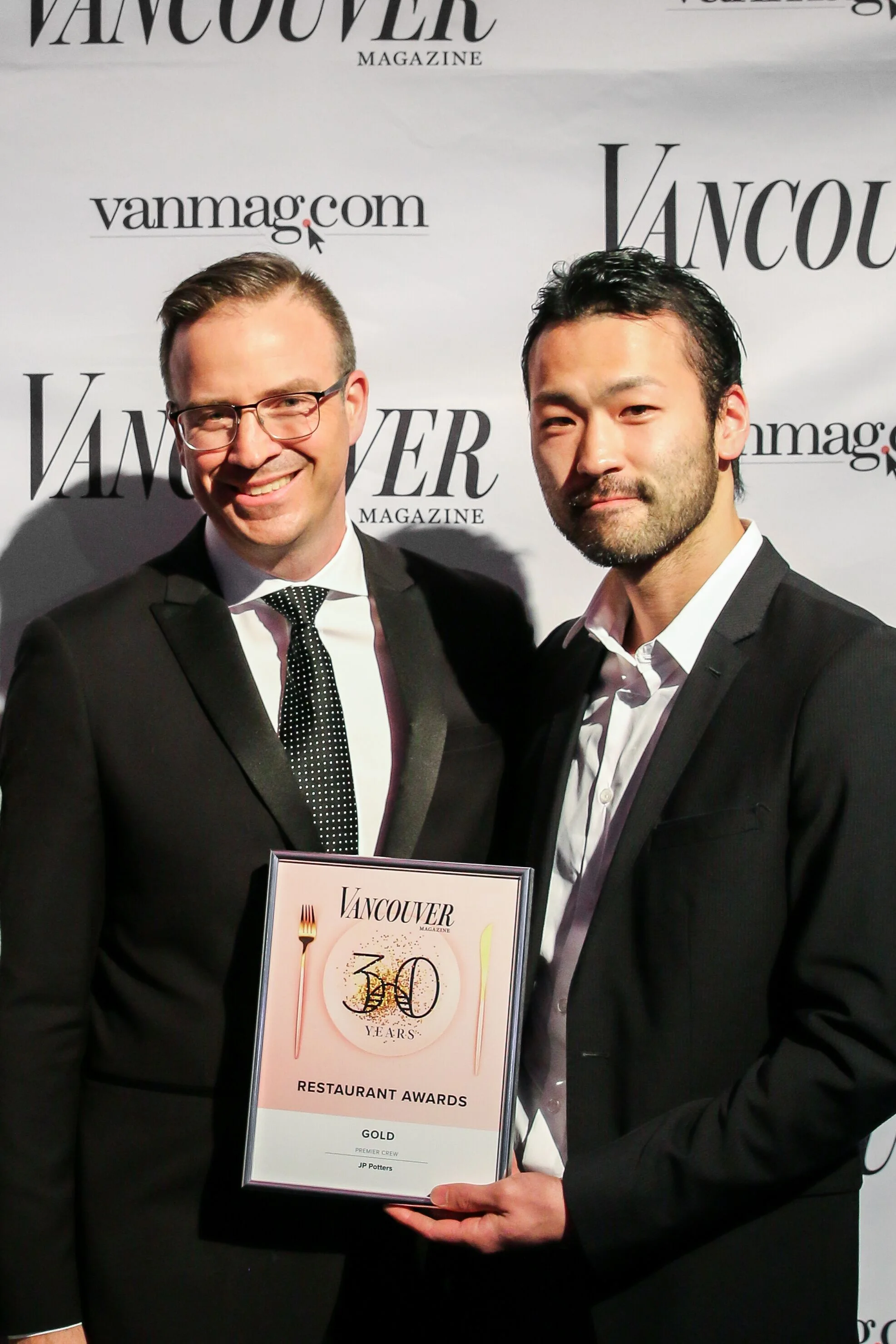 Sutton Place executive general manager and wine director JP Potters and executive pastry chef Kenta Takahashi enjoying their ‘Best Dessert’ award.