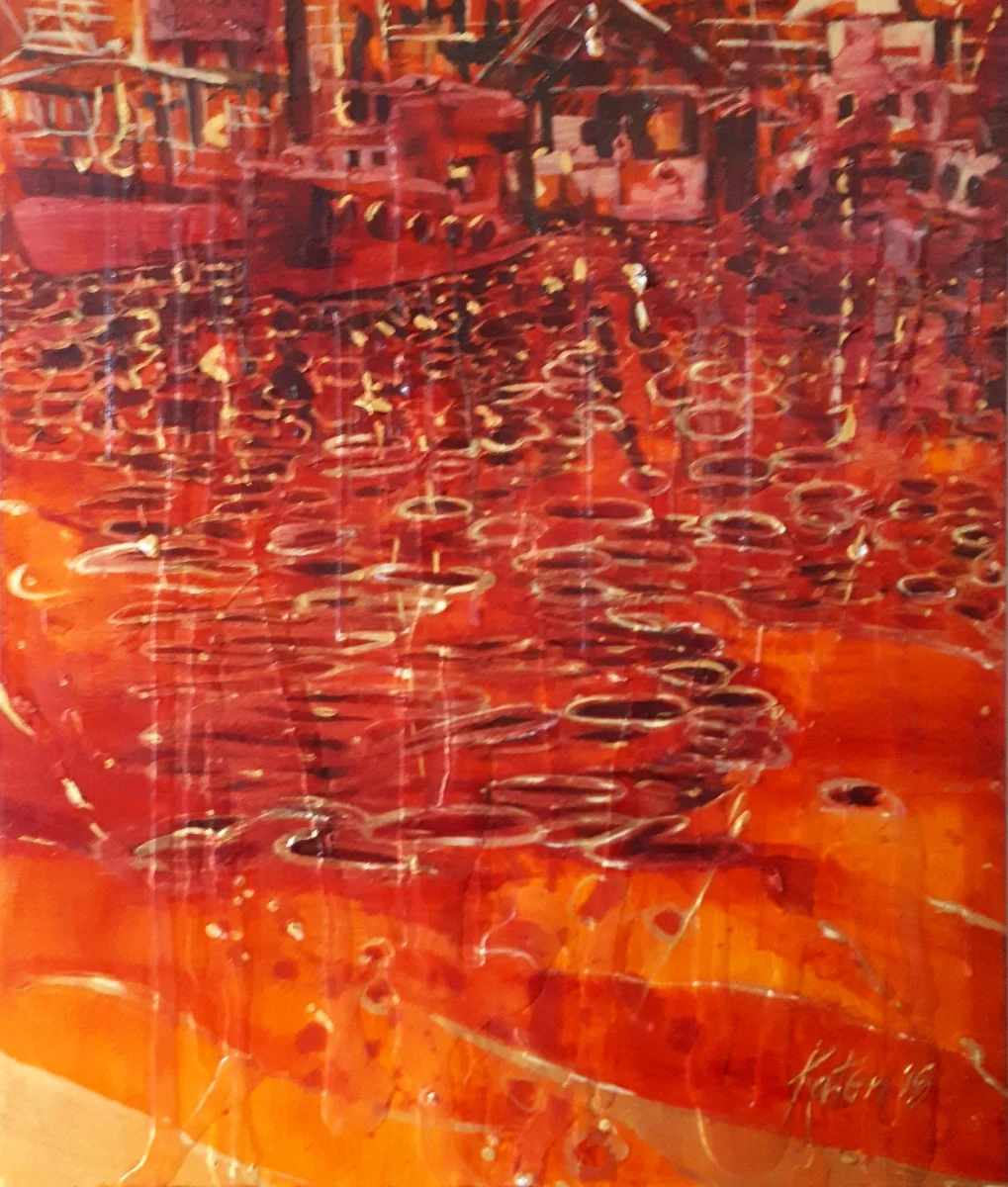 Granville Island Rain (Acrylic On Canvas (24 x 20 x 1.5 in) by Kathleen Tonnesen.