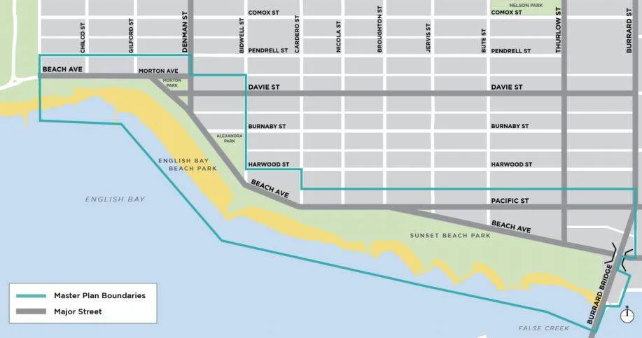 The area under consideration for an English Bay masterplan. (click to enlarge).