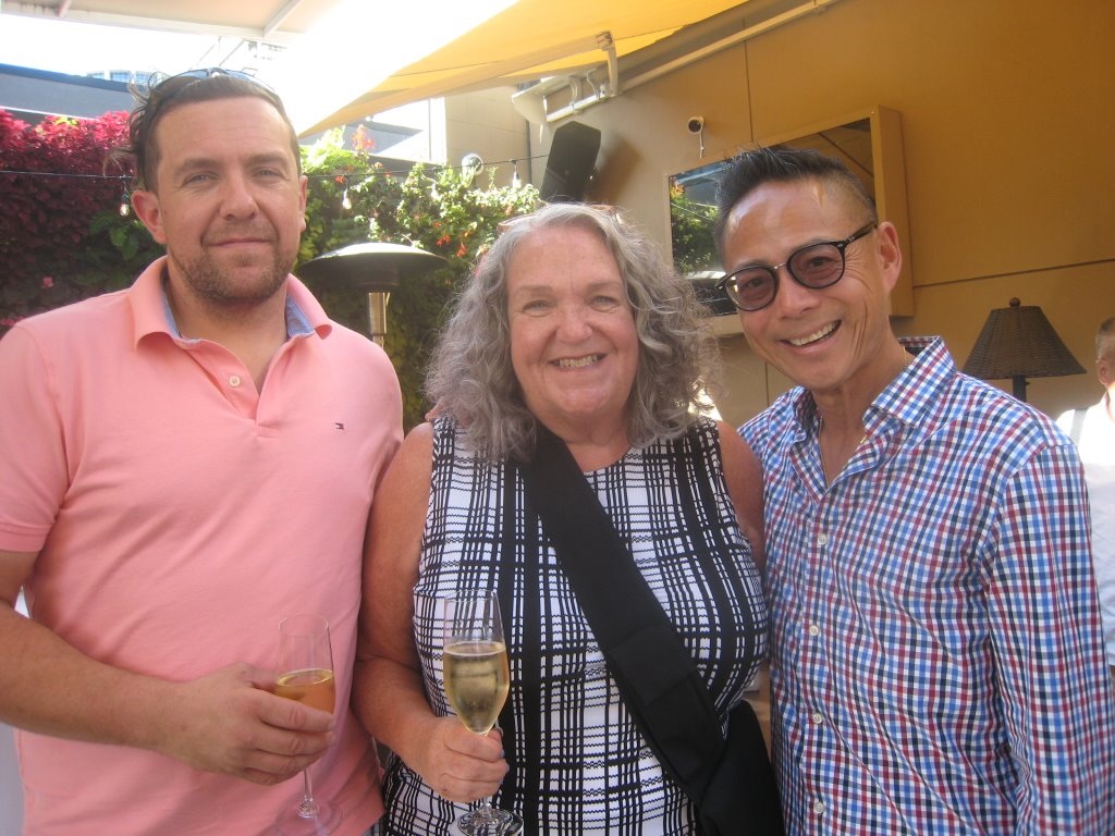  Edward and the Vancouver Courier’s Sandra Thomas and Nathan Fong at Joe Fortes party.. 