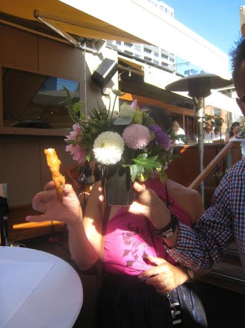  A rare sighting of Vancouver Sun restaurant critic Mia Stainsby … hiding behind the potted plant!  