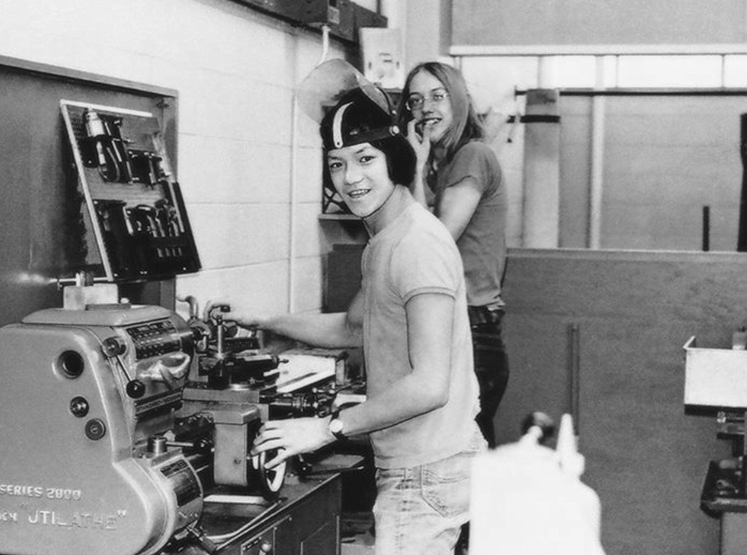 A 1971 photo of the woodwork room.