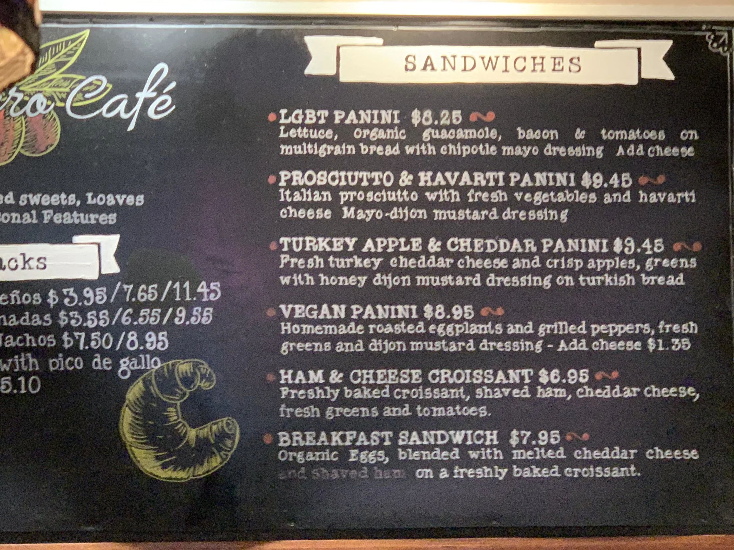 A portion of the menu - and don’t miss the nod to the surrounding Davie Village, the LGBT Panini — that’s lettuce, guacamole, bacon, and tomato -  if you were wondering!