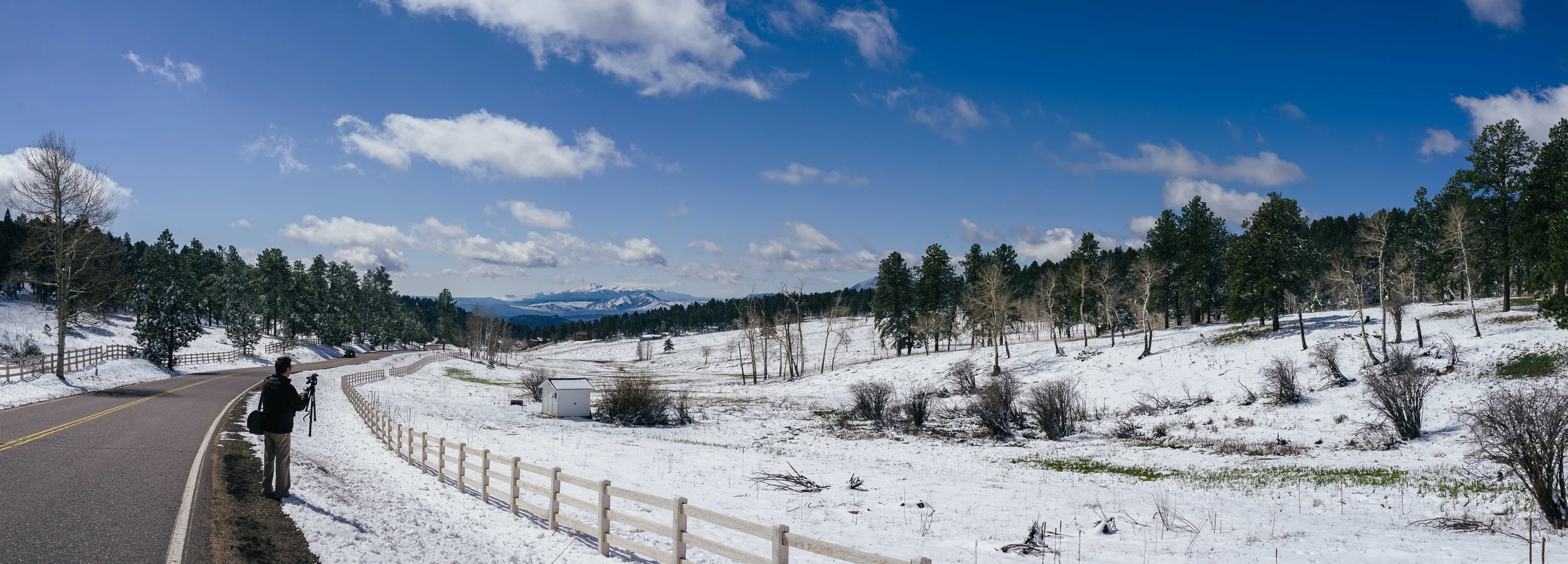 A panoramic of Joseph Gamble preparing to shoot a panoramic with the Hasselblad Xpan film camera. May 11, 2015.