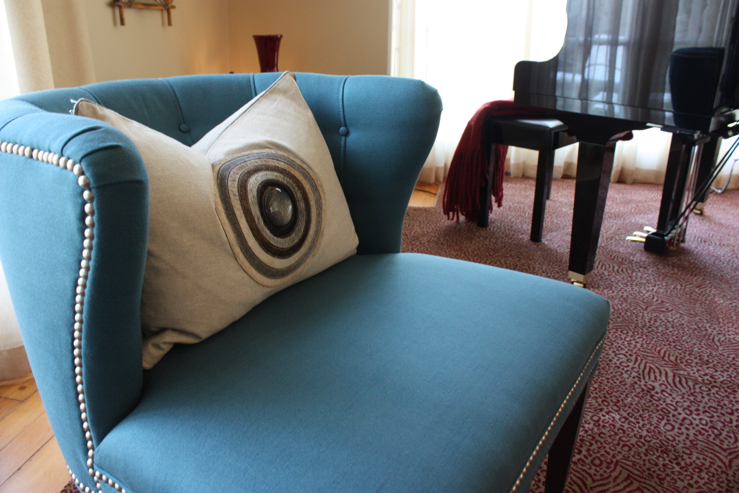 A Pop of Blue and Fun Pillows