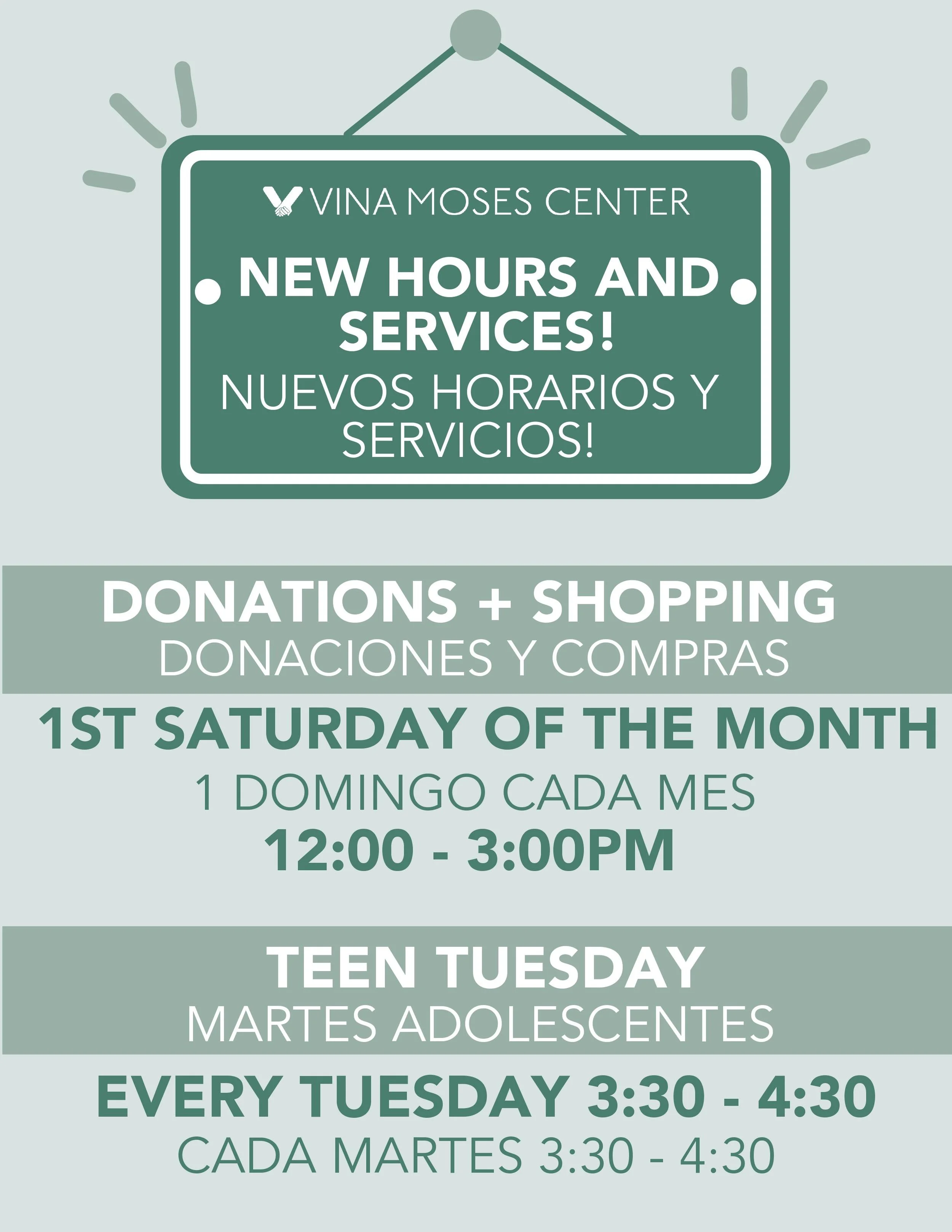 Saturday Shopping and Donation Hours -  1 sábado del mes donaciones y tiendas