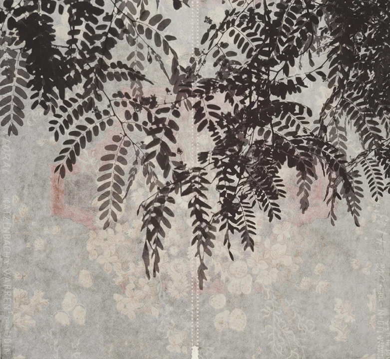 Branches and Boughs V, 2009 Archival digital pigment print on kozo shi, vintage wallpaper 20” X 21.5”