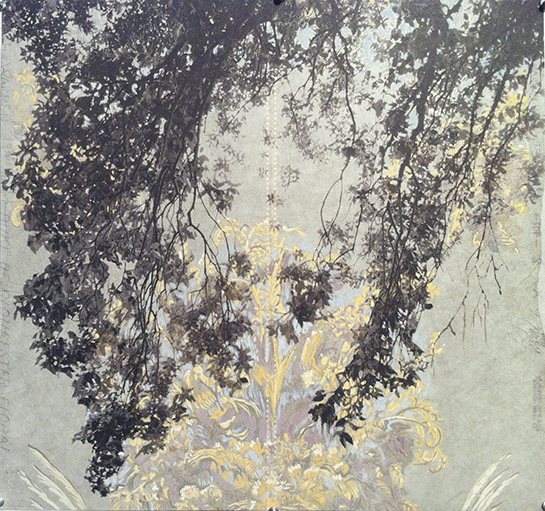    Branches and Boughs X, &nbsp;2009   Archival digital pigment print on kozo shi, vintage wallpaper   20” X 21.5”  