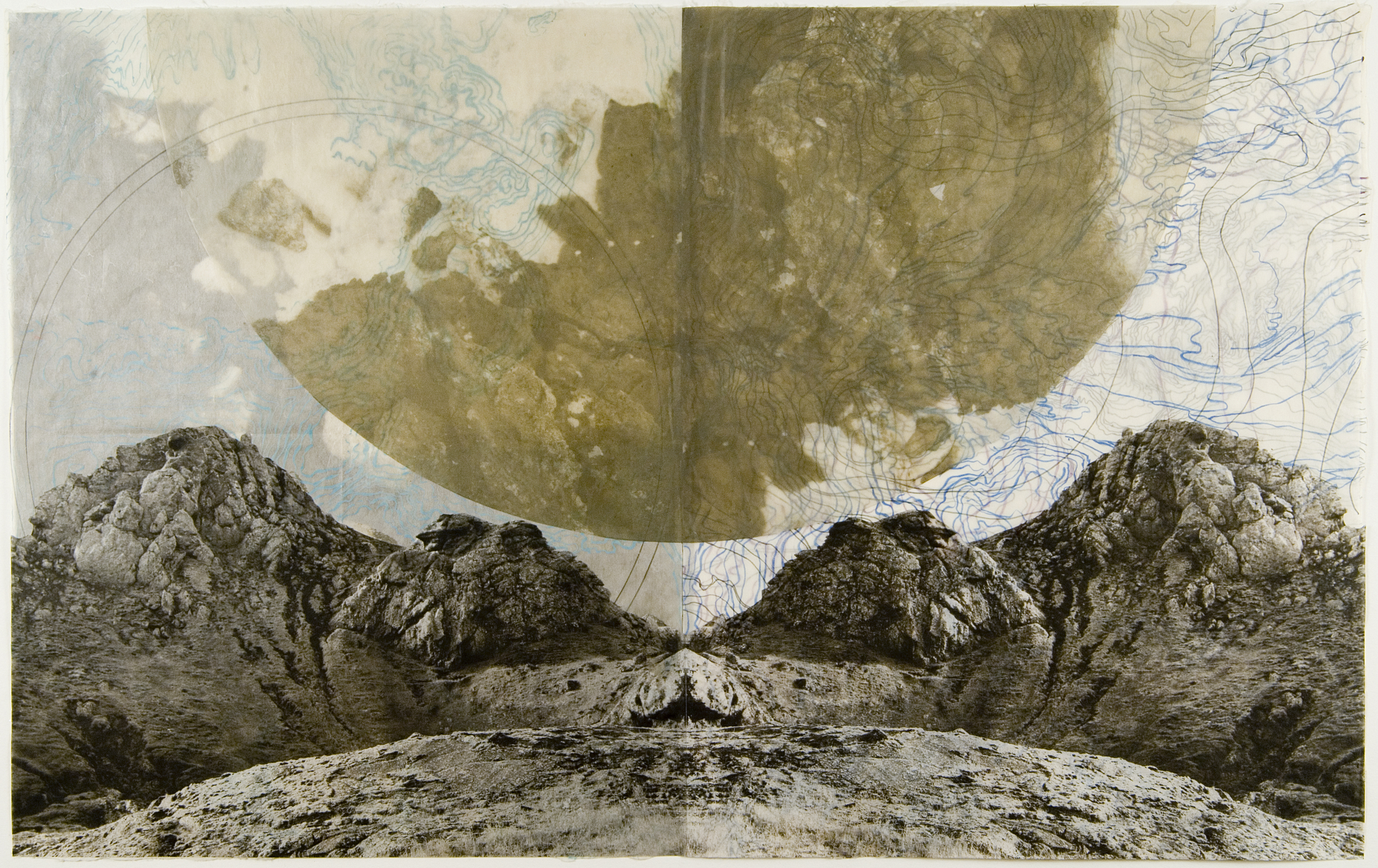    New Moon, &nbsp;2007   Photogravure on kozo shi, oil paint, wax,&nbsp;in layers   24.75” X 39.25"  