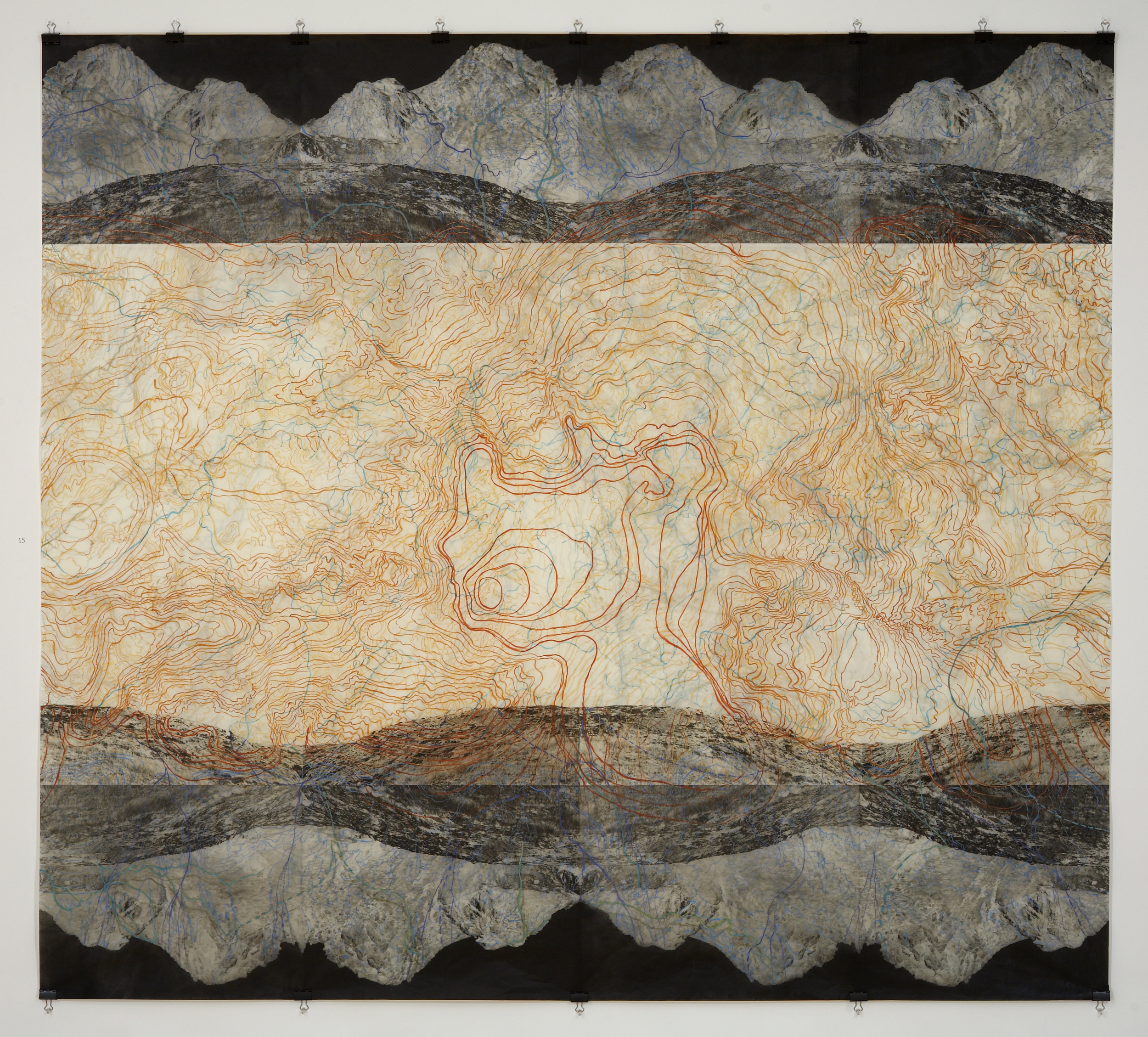    Geothermal Topography&nbsp;III, &nbsp;2007   Photogravure on kozo shi, digital pigment print, oil paint and wax in layers   72” X 79"  