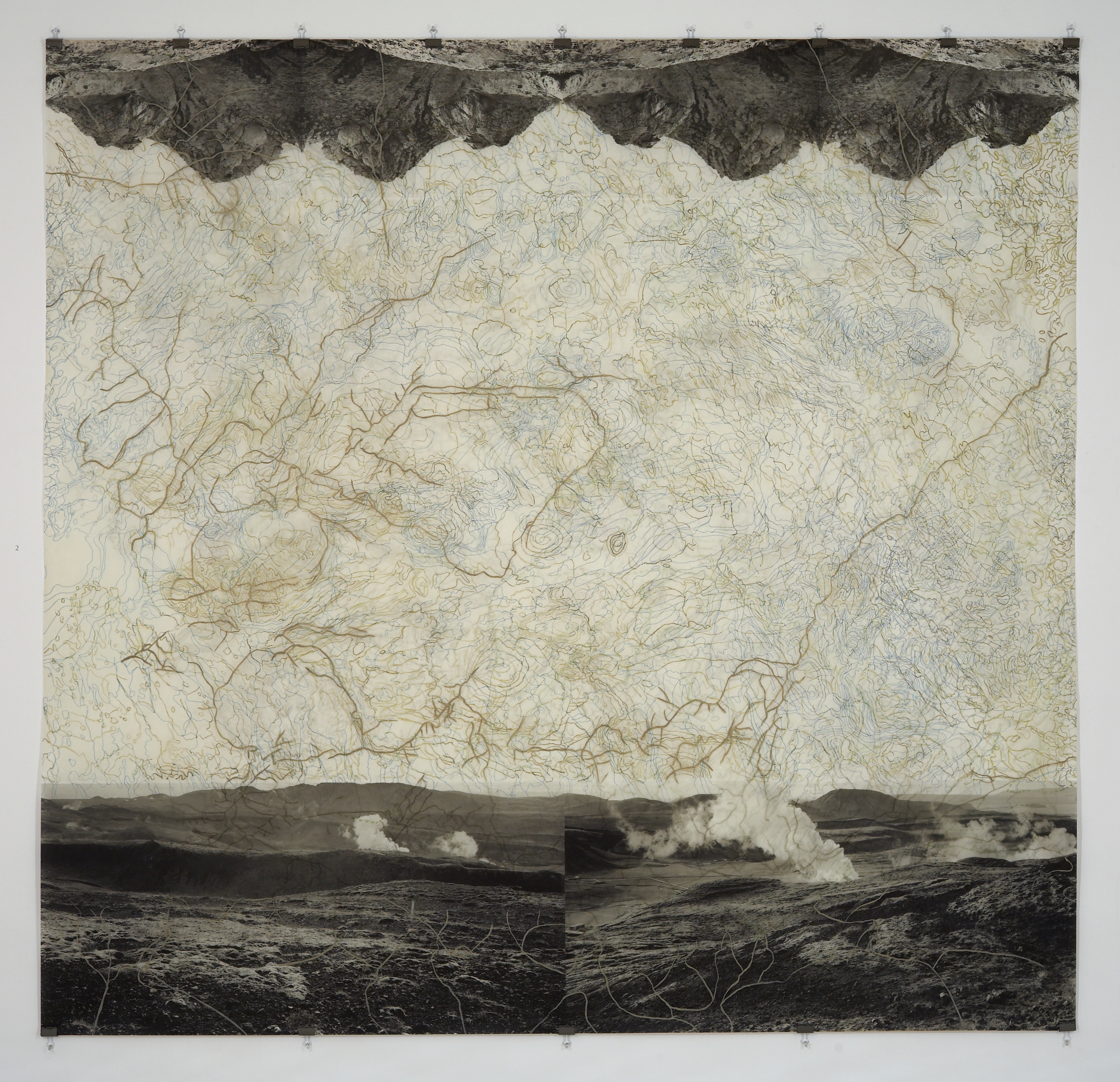    Geothermal Topography&nbsp;II, &nbsp;2007   Photogravure on kozo shi, digital pigment print, oil paint and wax in layers   79.5” X 82.5"  