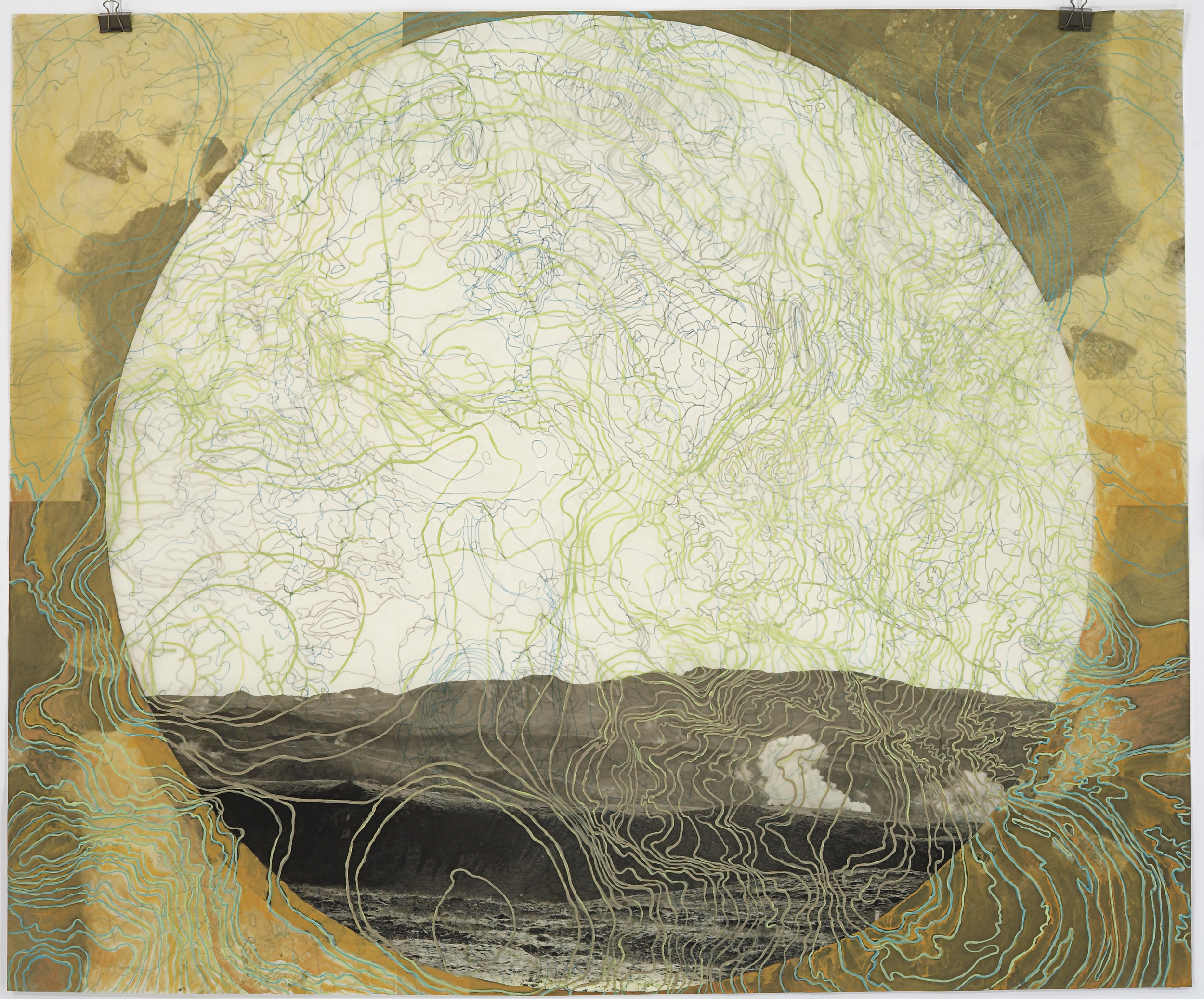    Geothermal Topography V, &nbsp;2007   Photogravure on kozo shi, digital pigment print, oil paint and wax in layers   42” X 45"  