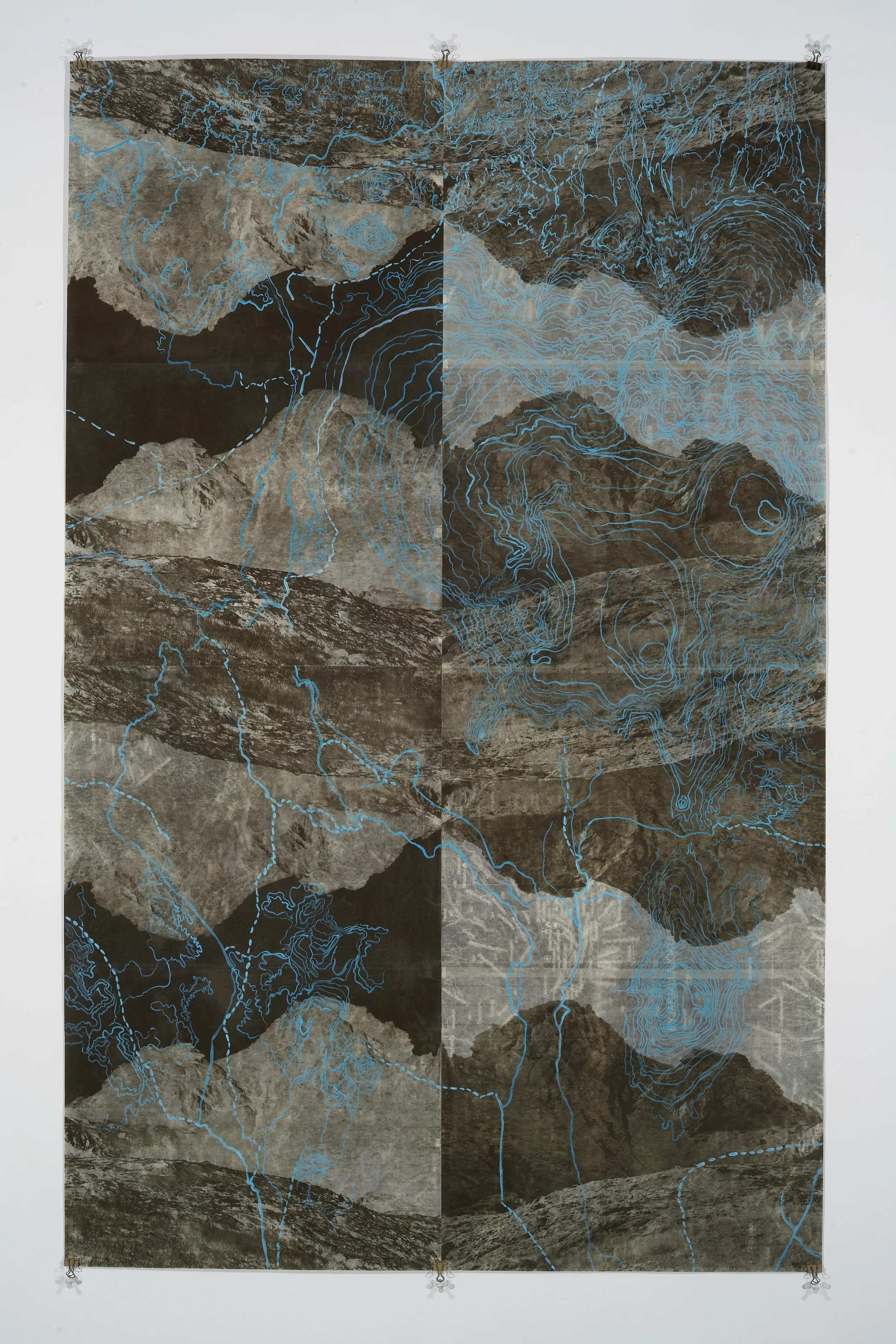 Eyjafjoll Scroll II, 2006 Photogravure on kozo shi, digital pigment print, oil paint, wax in layers 65.5” X 41"