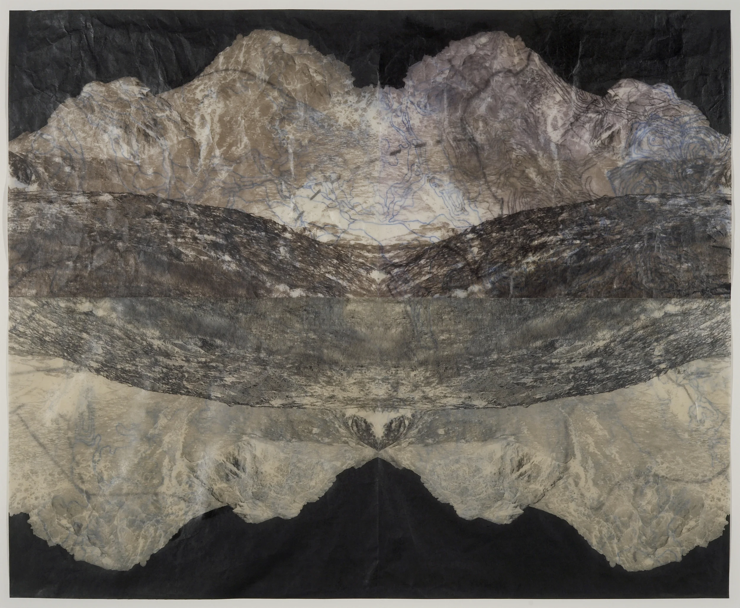 Pyroclasitite Negative, 2006 Digital pigment print on gampi, oil paint and wax in layers 22” X 27"
