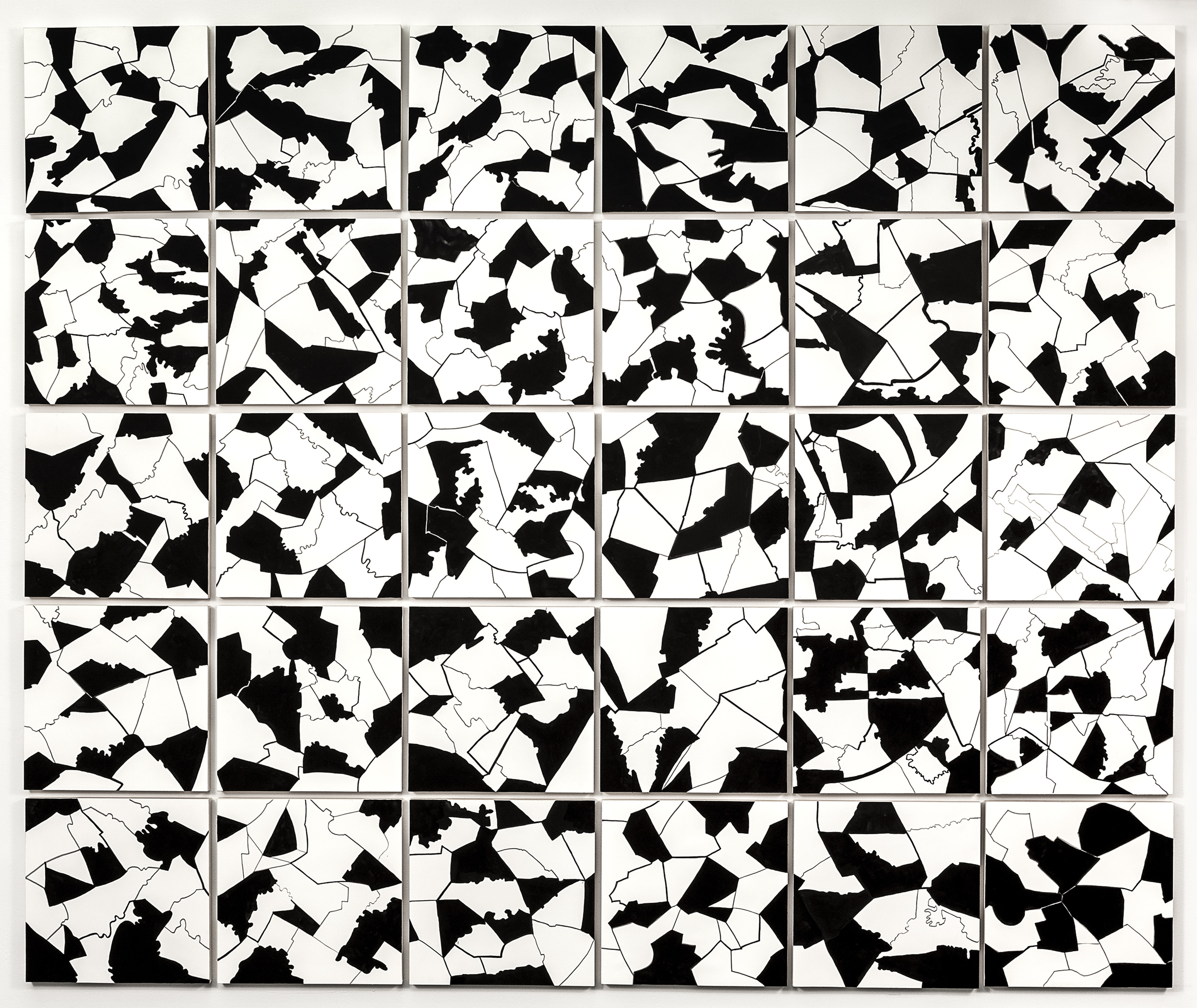   Grid I, &nbsp;2015   Gouache on paper mounted on panel, 30 - 12" X 12" panels   62.5” X 75"  