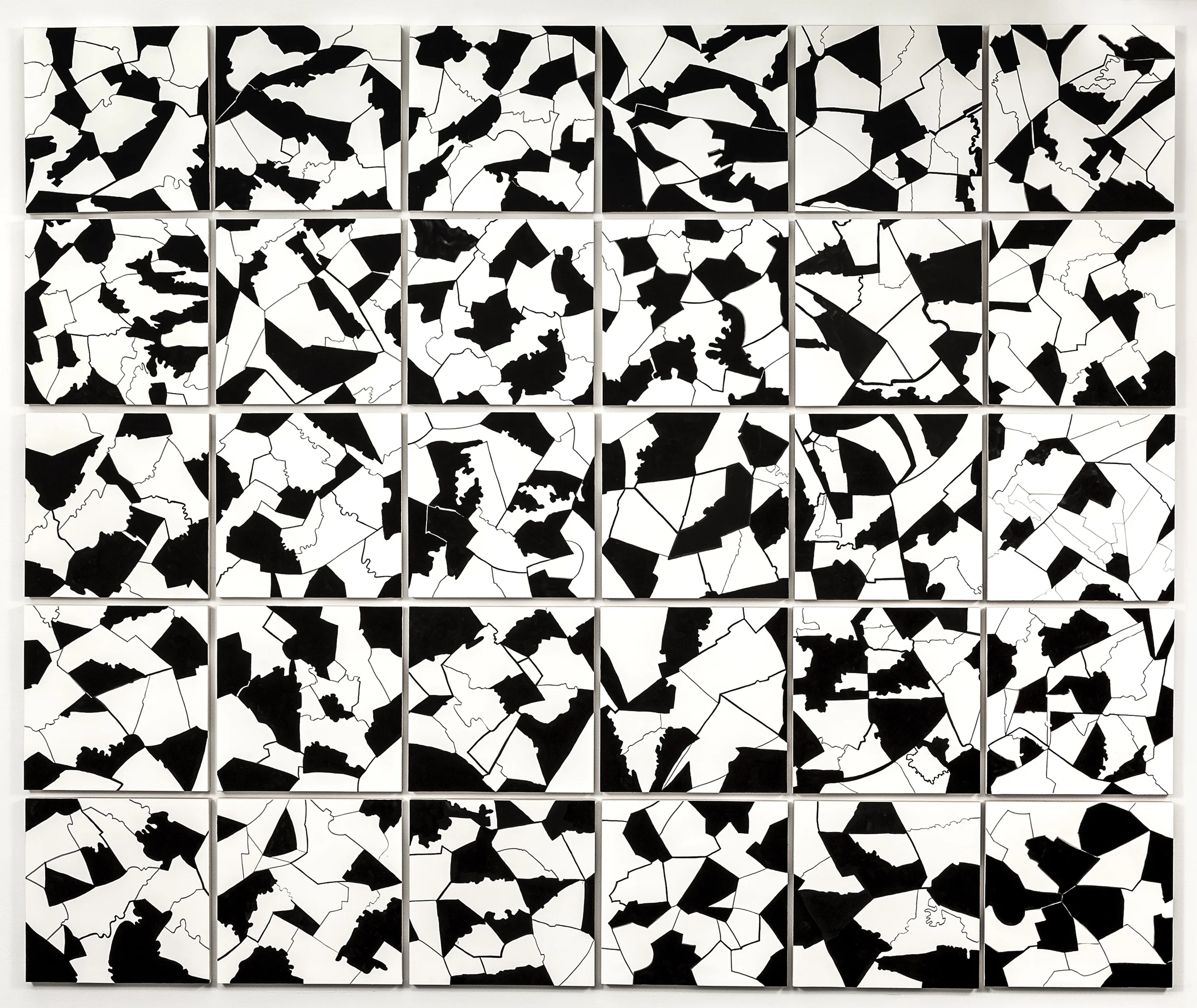 Grid I, 2015 Gouache on paper mounted on panel, 30 - 12" X 12" panels 62.5” X 75"