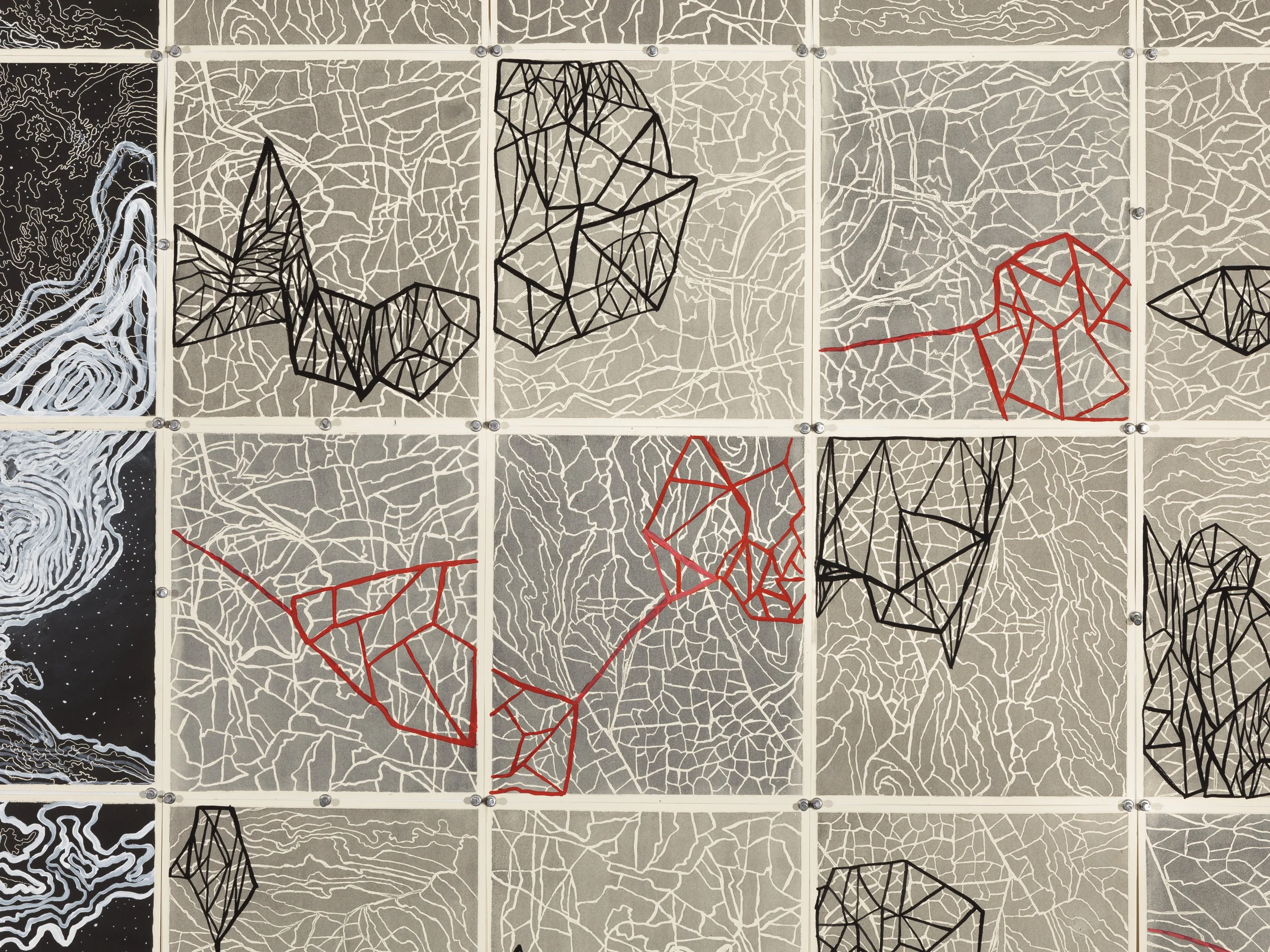 Quasars and Pulsars I, 2 016 Detail - intaglio sugar lift, line etching, surface roll, paint