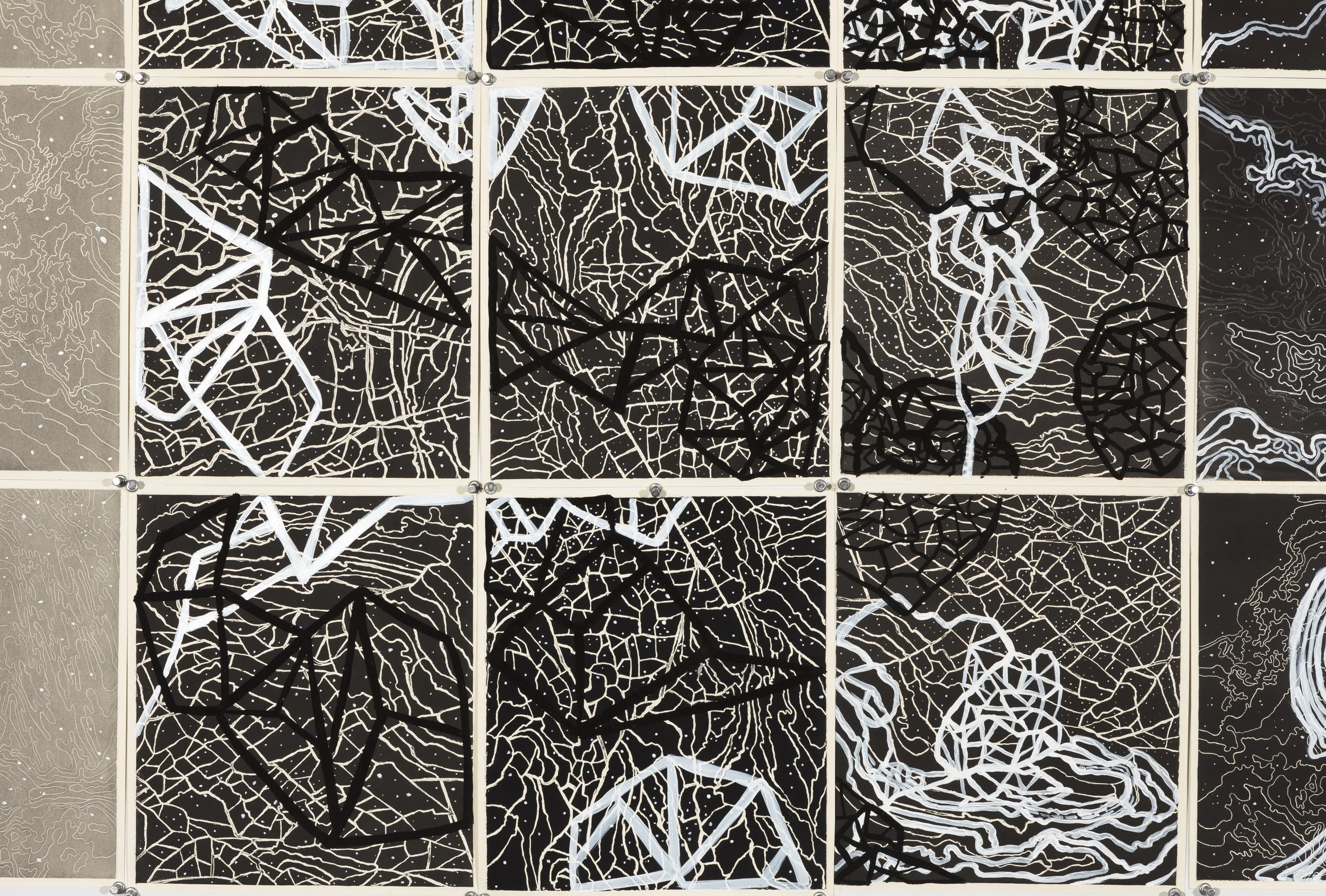 Quasars and Pulsars I, 2 016 Detail - intaglio sugar lift, line etching, surface roll, paint