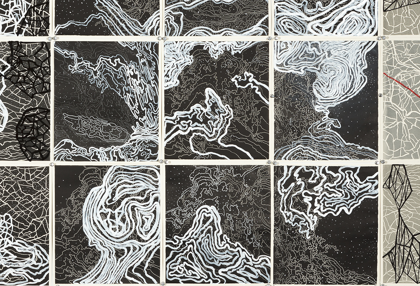 Quasars and Pulsars I, 2 016 Detail - intaglio sugar lift, line etching, surface roll, paint