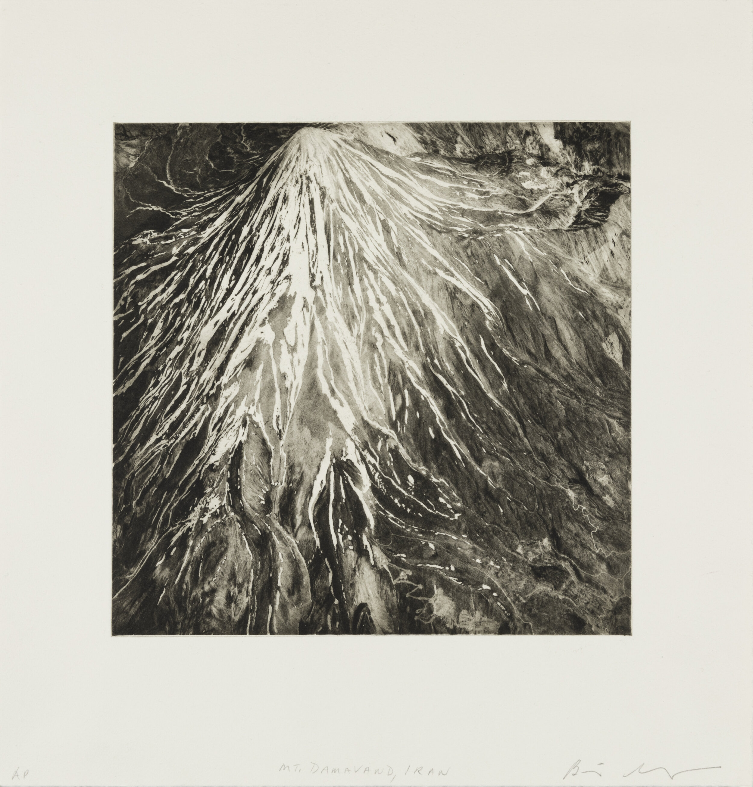    Mount Damavand, Iran, 2019     Copperplate photogravure etching on cotton rag paper, plate size; 10.6” x 10.6”, paper size; 16” x 15.5”, edition 10  