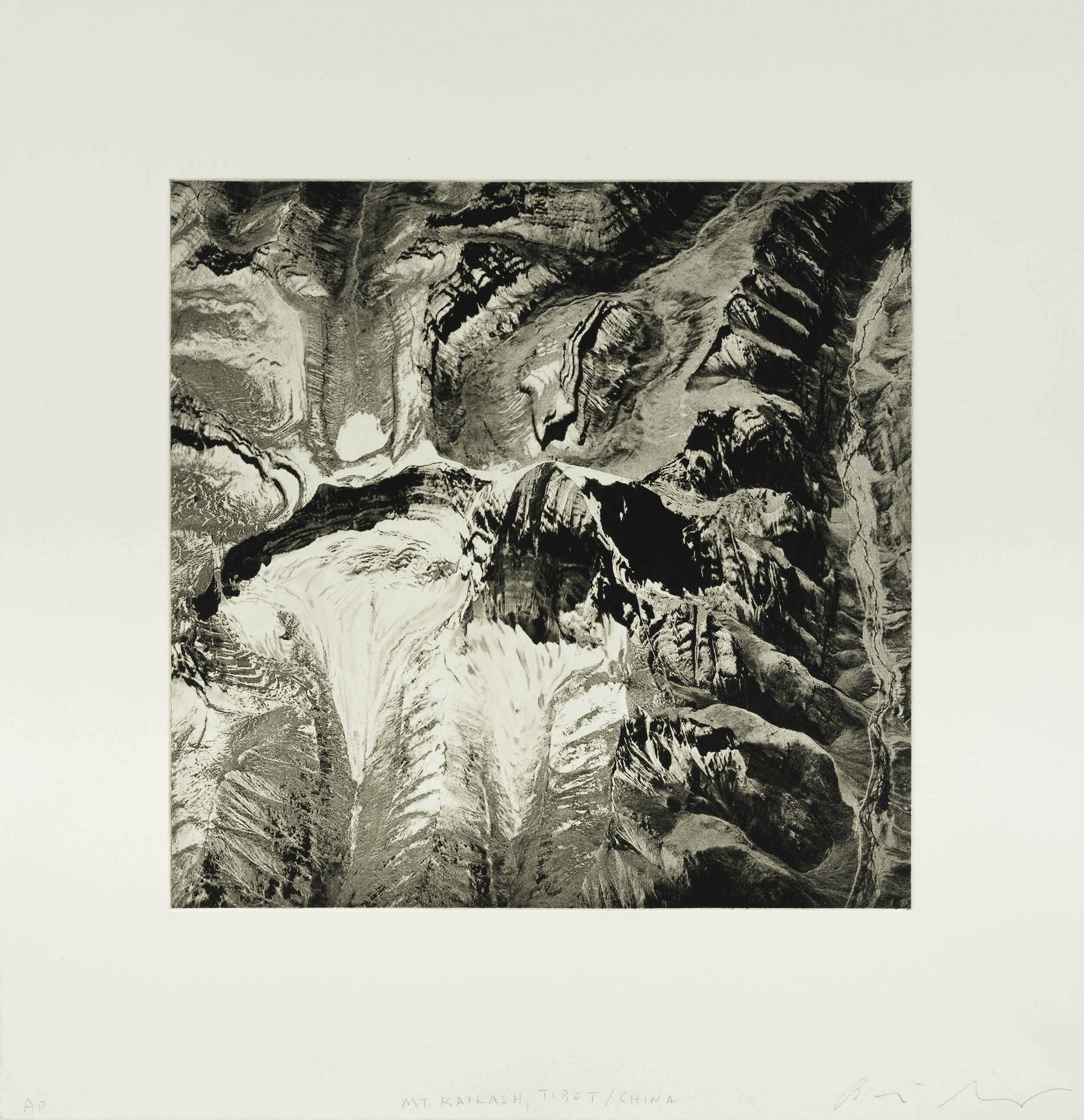    Mount Kailash, Tibet/China, 2019    Copperplate photogravure etching on cotton rag paper, plate size; 10.6” x 10.6”, paper size; 16” x 15.5”, edition 10  