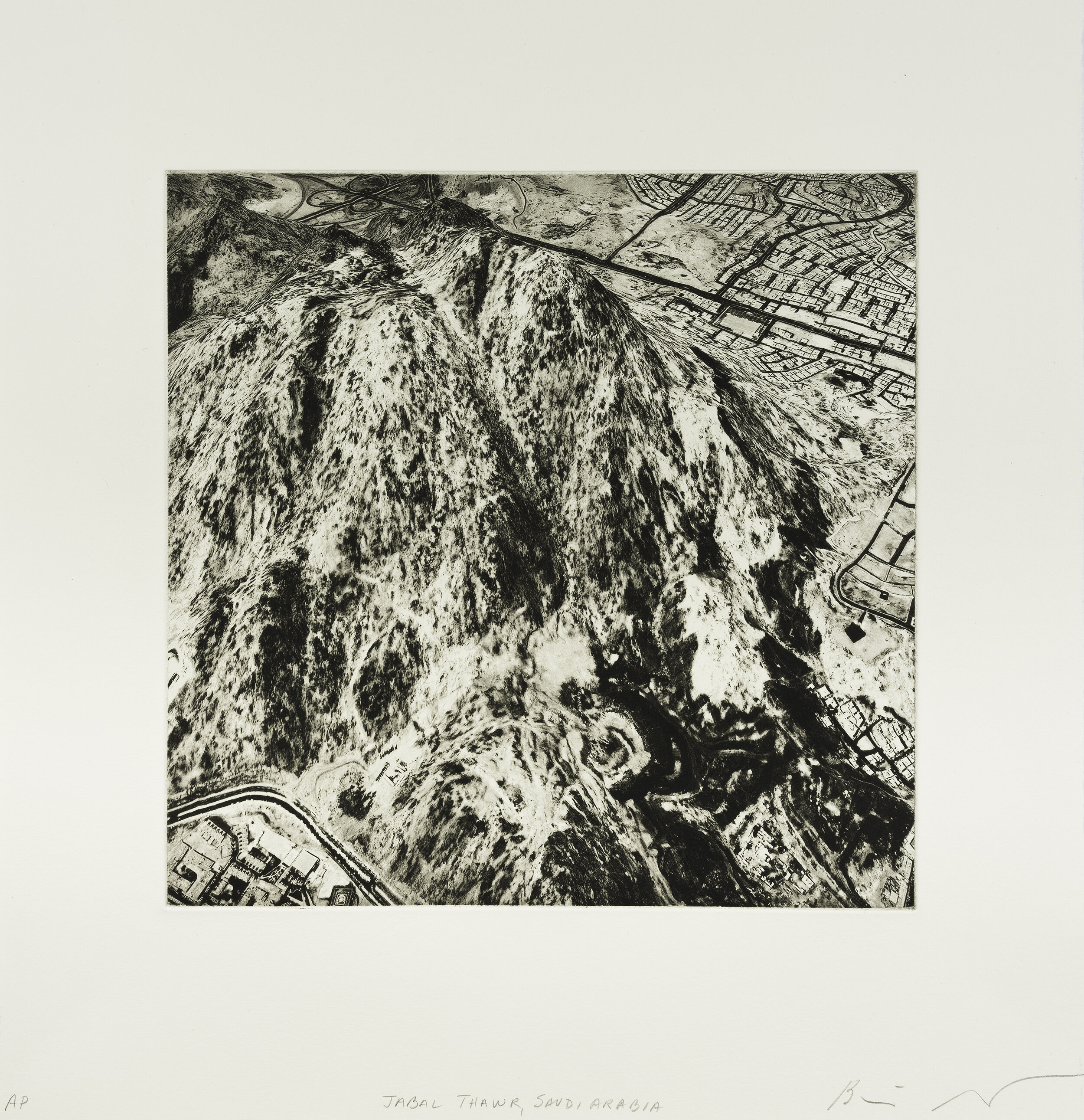    Jabal Thawr, Saudi Arabia, 2020   Copperplate photogravure etching on cotton rag paper, plate size; 10.6 x 10.6, paper size; 16 x 15.5, edition 10  