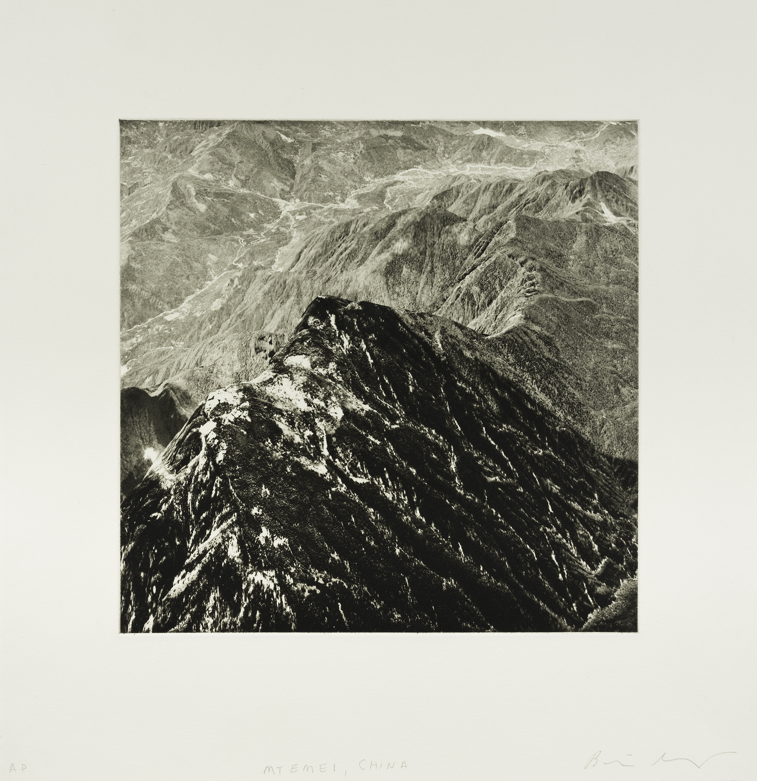    Mount Emei, China, 2020    Copperplate photogravure etching on cotton rag paper, plate size; 10.6 x 10.6, paper size; 16 x 15.5, edition 10  
