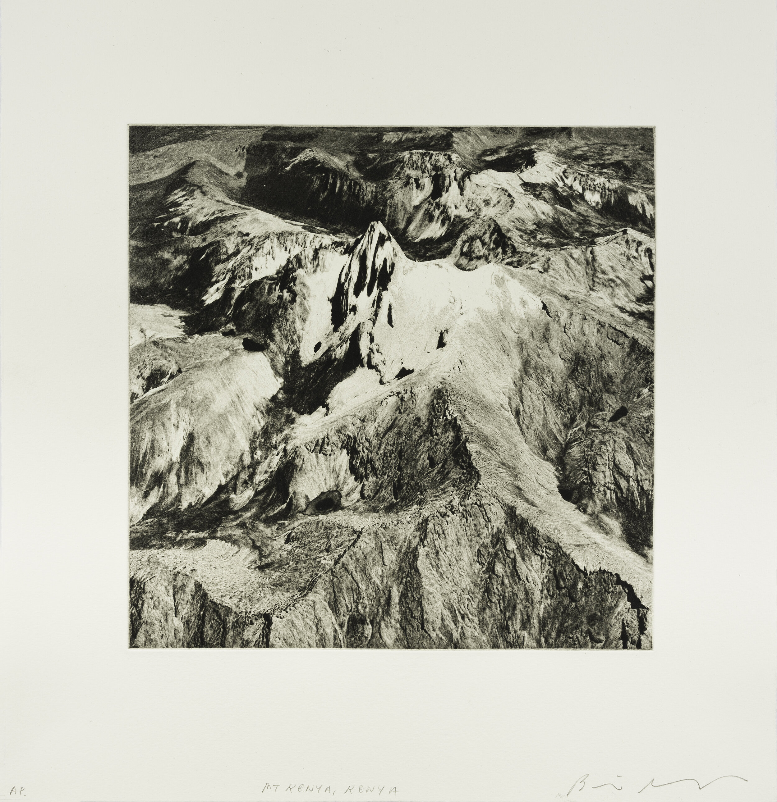    Mount Kenya, Kenya, 2020   Copperplate photogravure etching on cotton rag paper, plate size; 10.6 x 10.6, paper size; 16 x 15.5, edition 10  