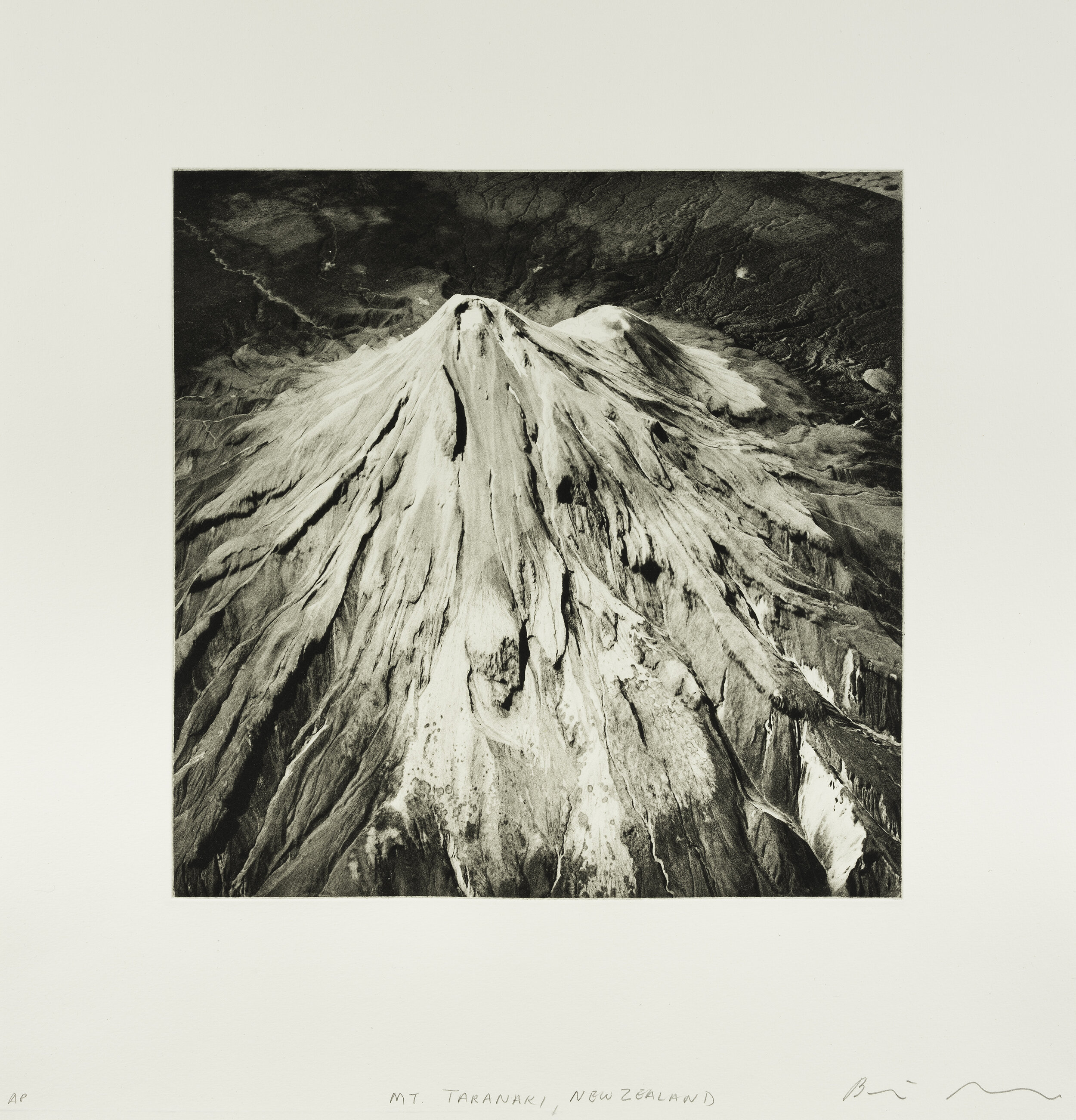   Mount Taranaki, New Zealand, 2020   Copperplate photogravure etching on cotton rag paper, plate size; 10.6 x 10.6, paper size; 16 x 15.5, edition 10  