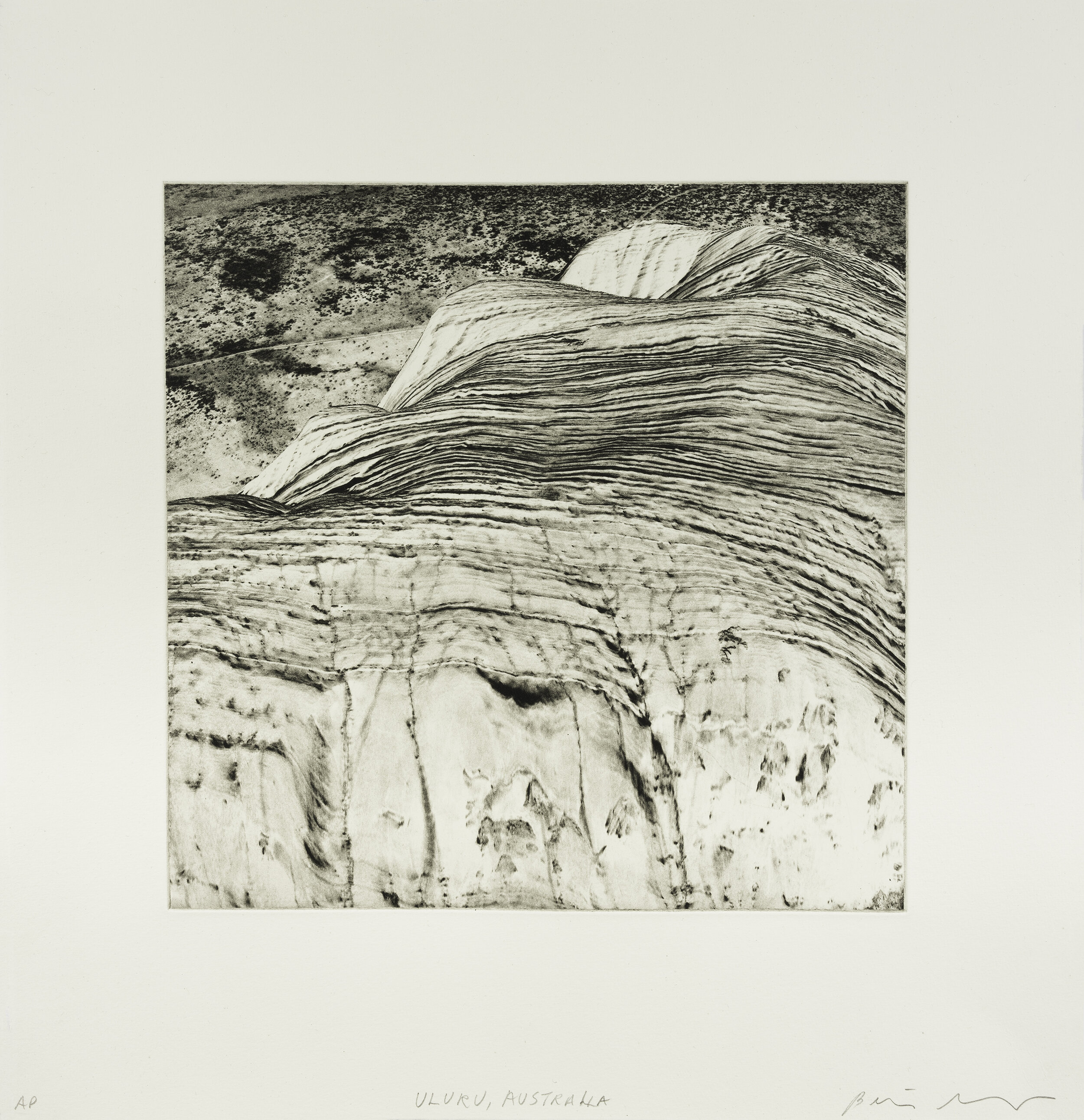    Uluru, Australia, 2020   Copperplate photogravure etching on cotton rag paper, plate size; 10.6 x 10.6, paper size; 16 x 15.5, edition 10 