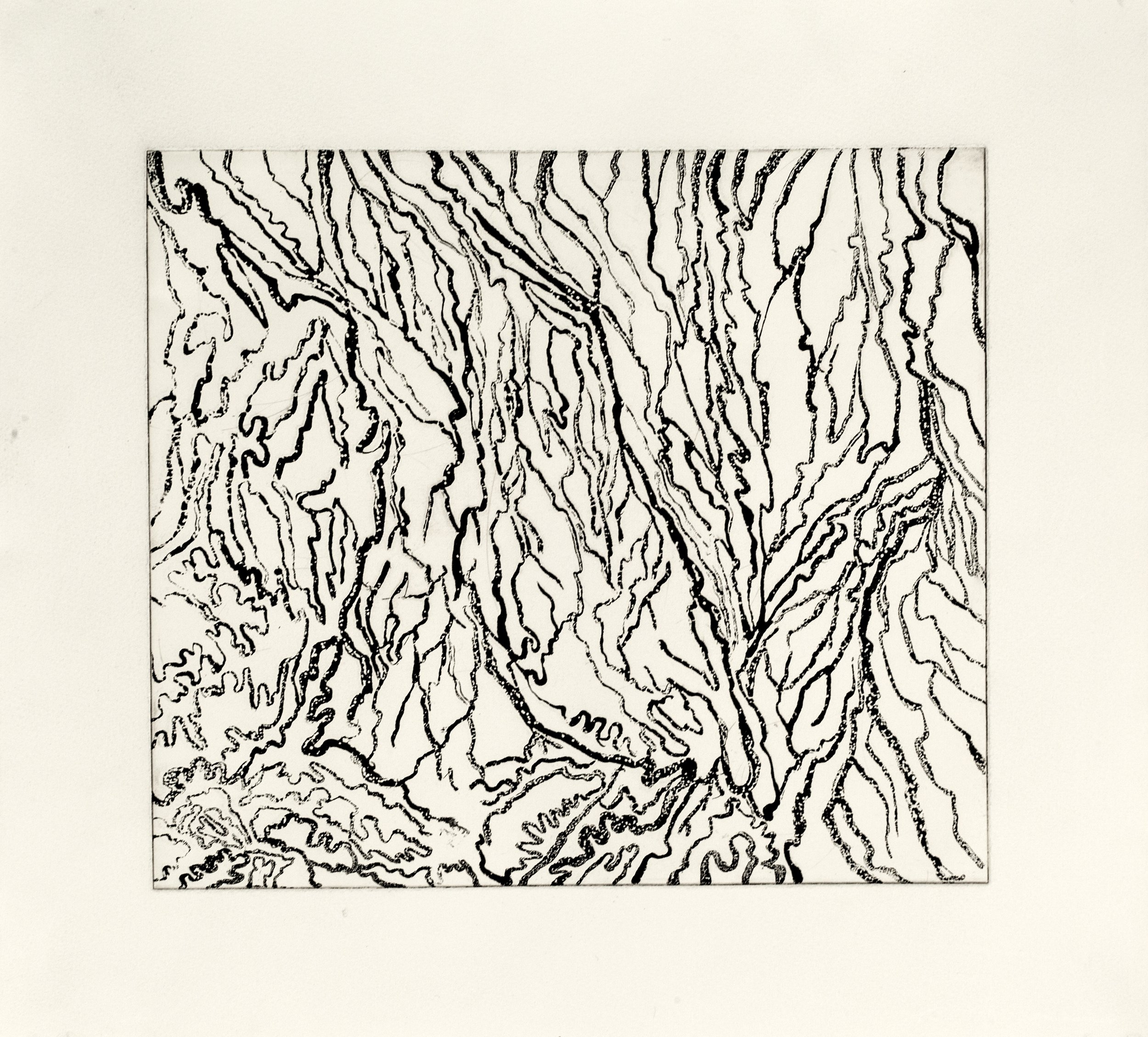    Mountains 1   Sugar lift and aquatint etching, 2015, paper size: 14.75” x 16”, plate size: 10.25” x 11.75”, variable edition  